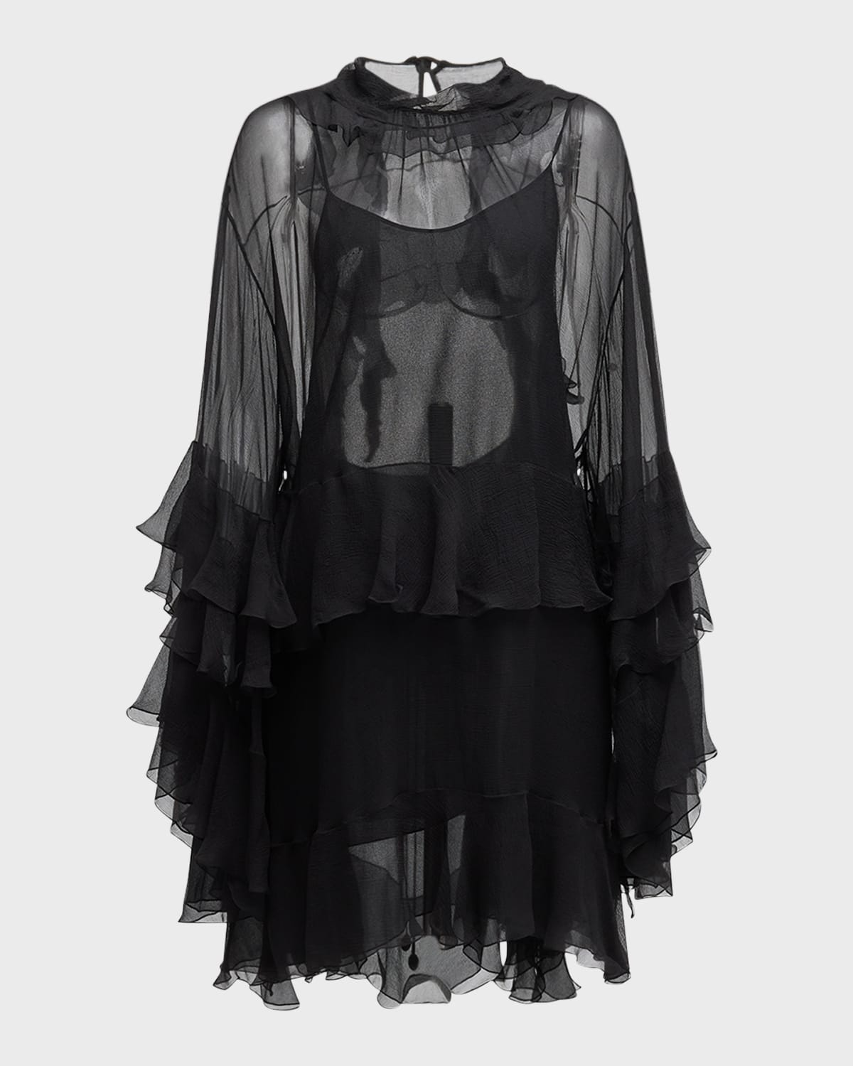 Chloe Silk Mousseline Mini Dress with Ruffle Details