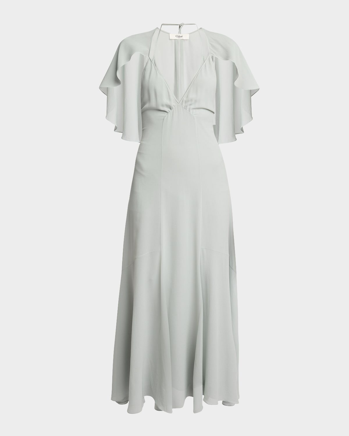 Chloe Silk Georgette Flutter-Sleeve Maxi Dress