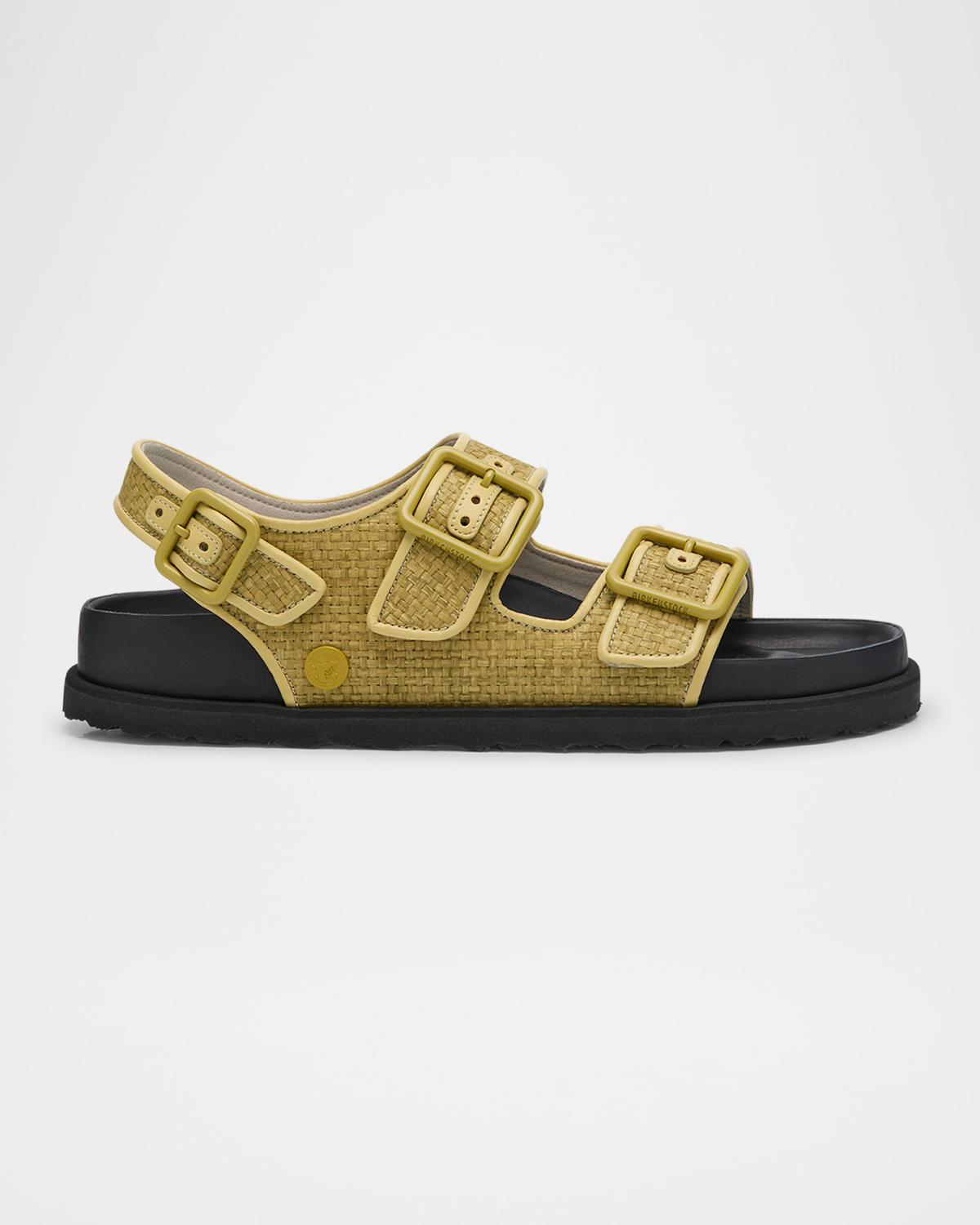 1774 Birkenstock Milano Raffia Dual-Buckle Slingback Sandals