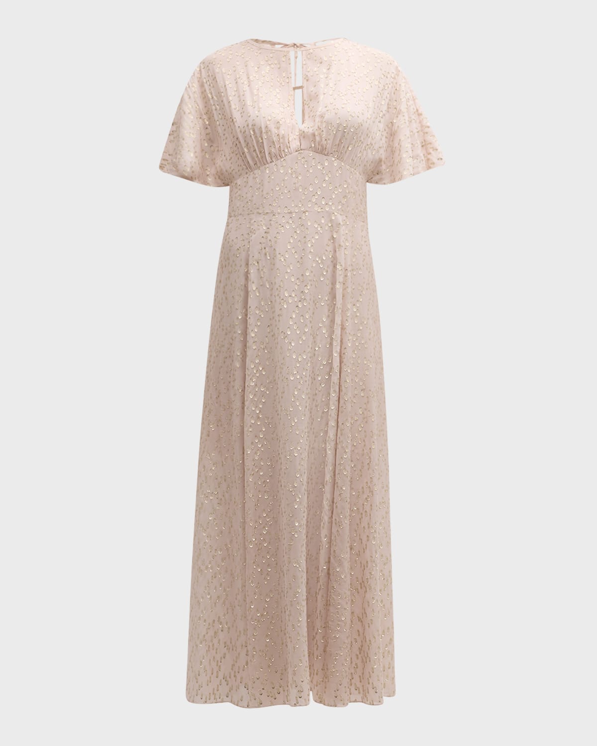 St. John Metallic Italian Lame Fils Coupe Short-Sleeve Midi Dress