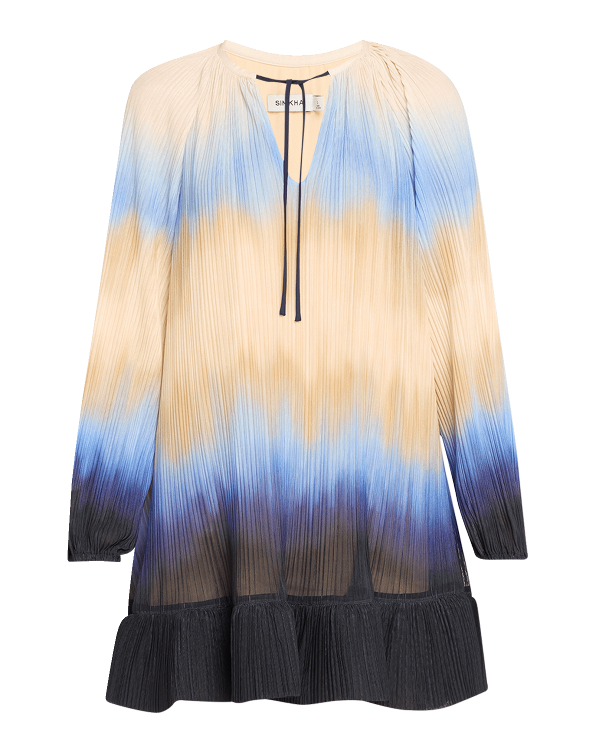 SIMKHAI Adasia Split-Neck Ruffle-Hem Mini Dress