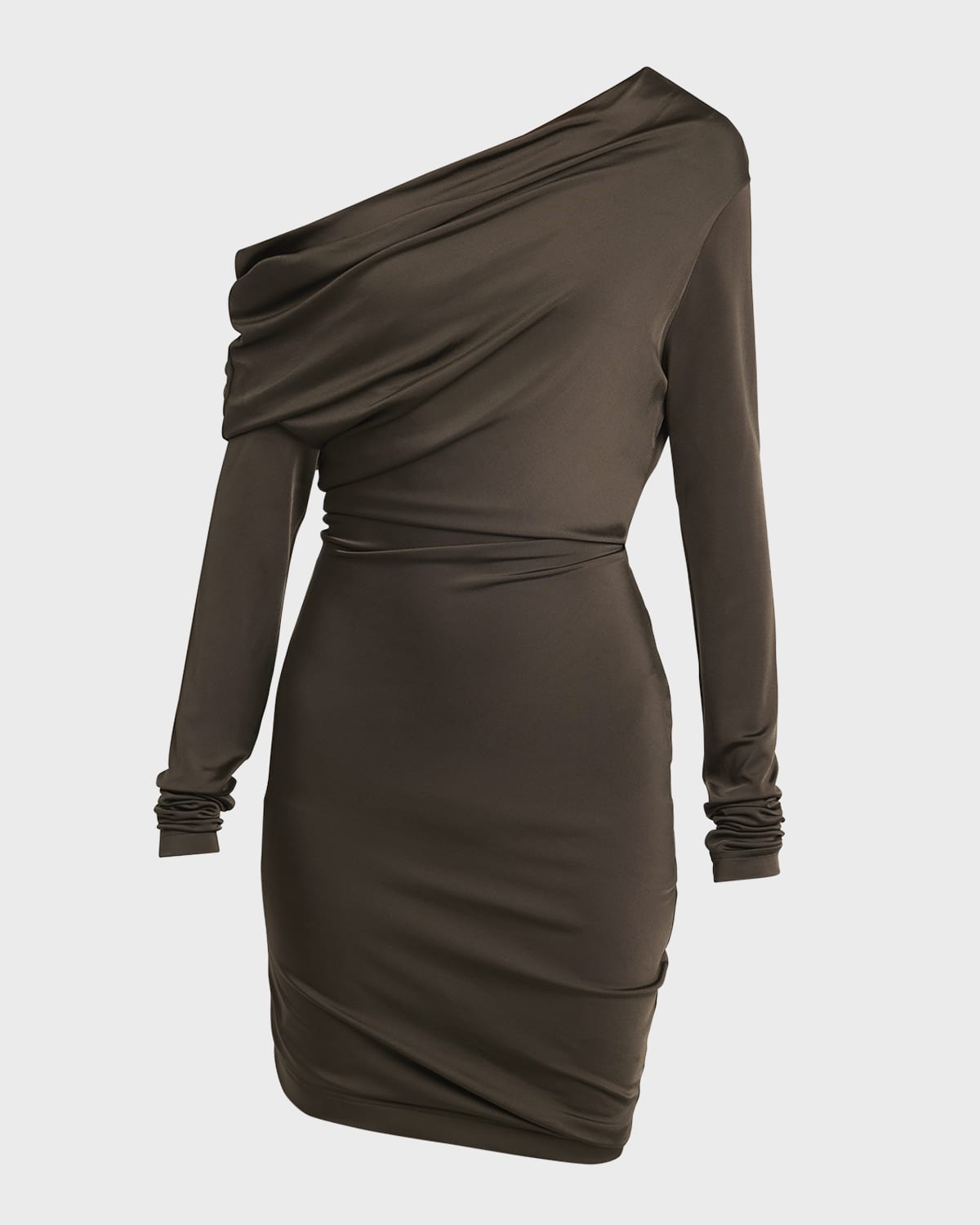 Alexander McQueen Draped One-Shoulder Long-Sleeve Jersey Mini Dress