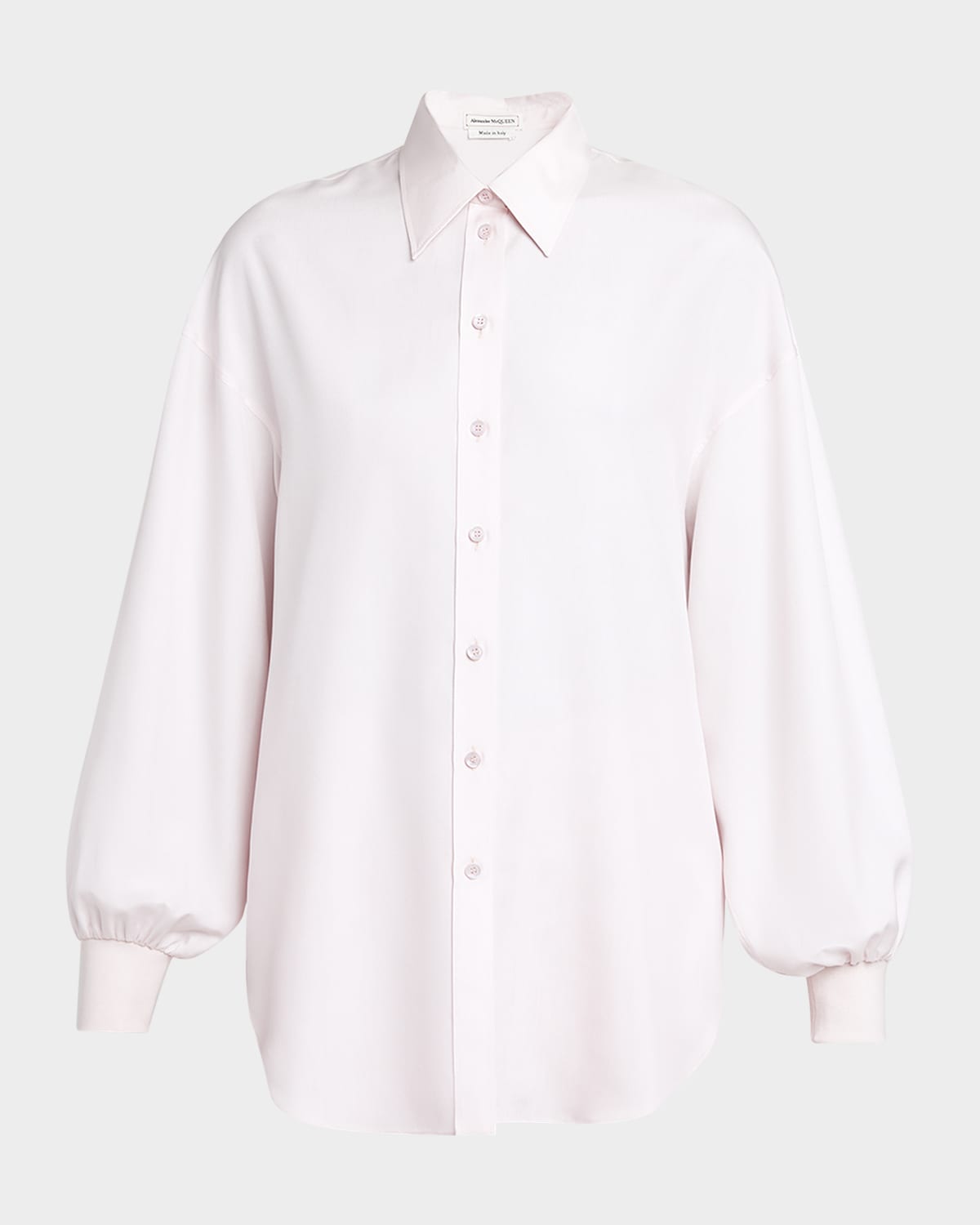 Alexander McQueen Button-Front Collared Blouse with Cocoon Sleeves