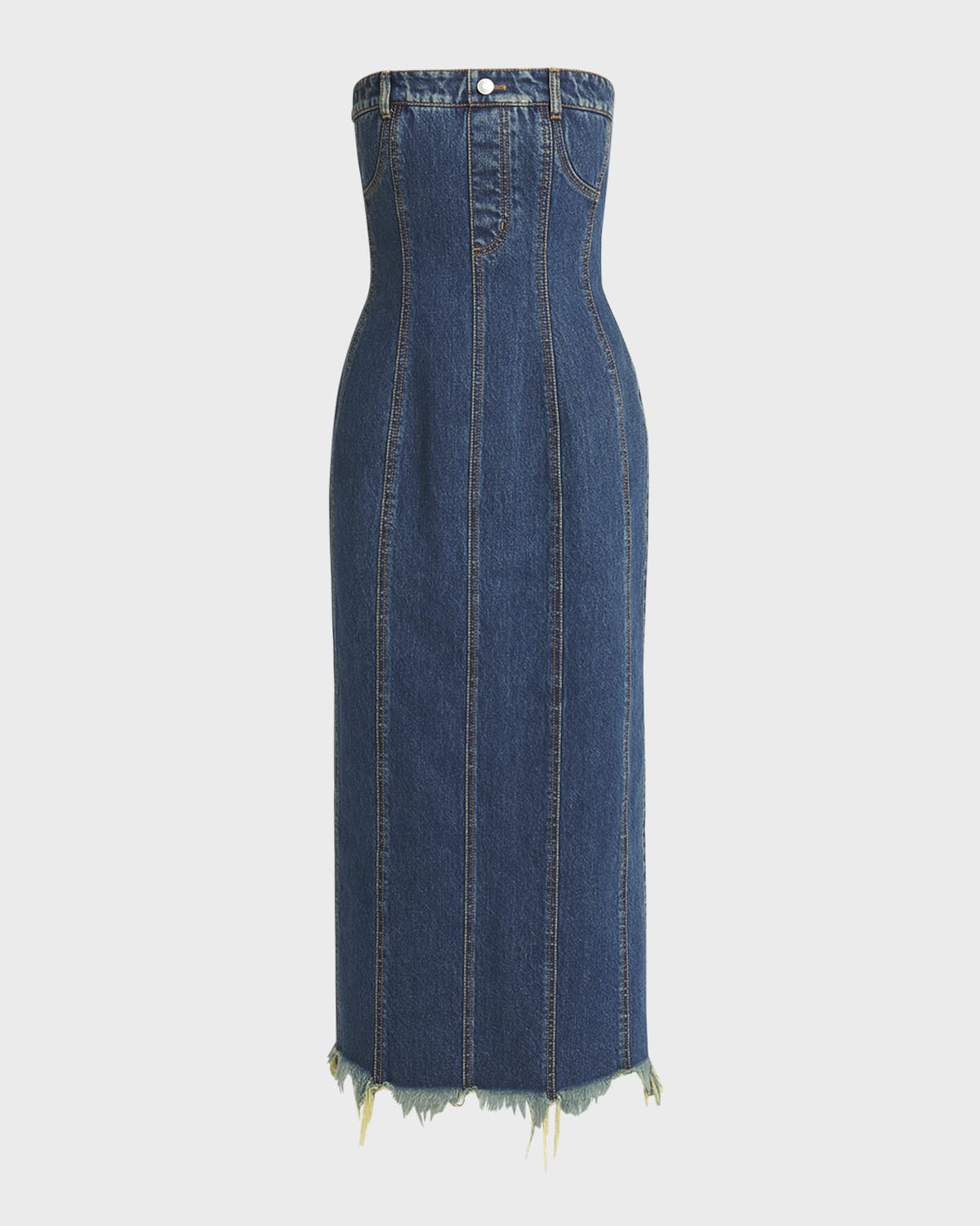 Alexander McQueen Strapless Midi Denim Dress