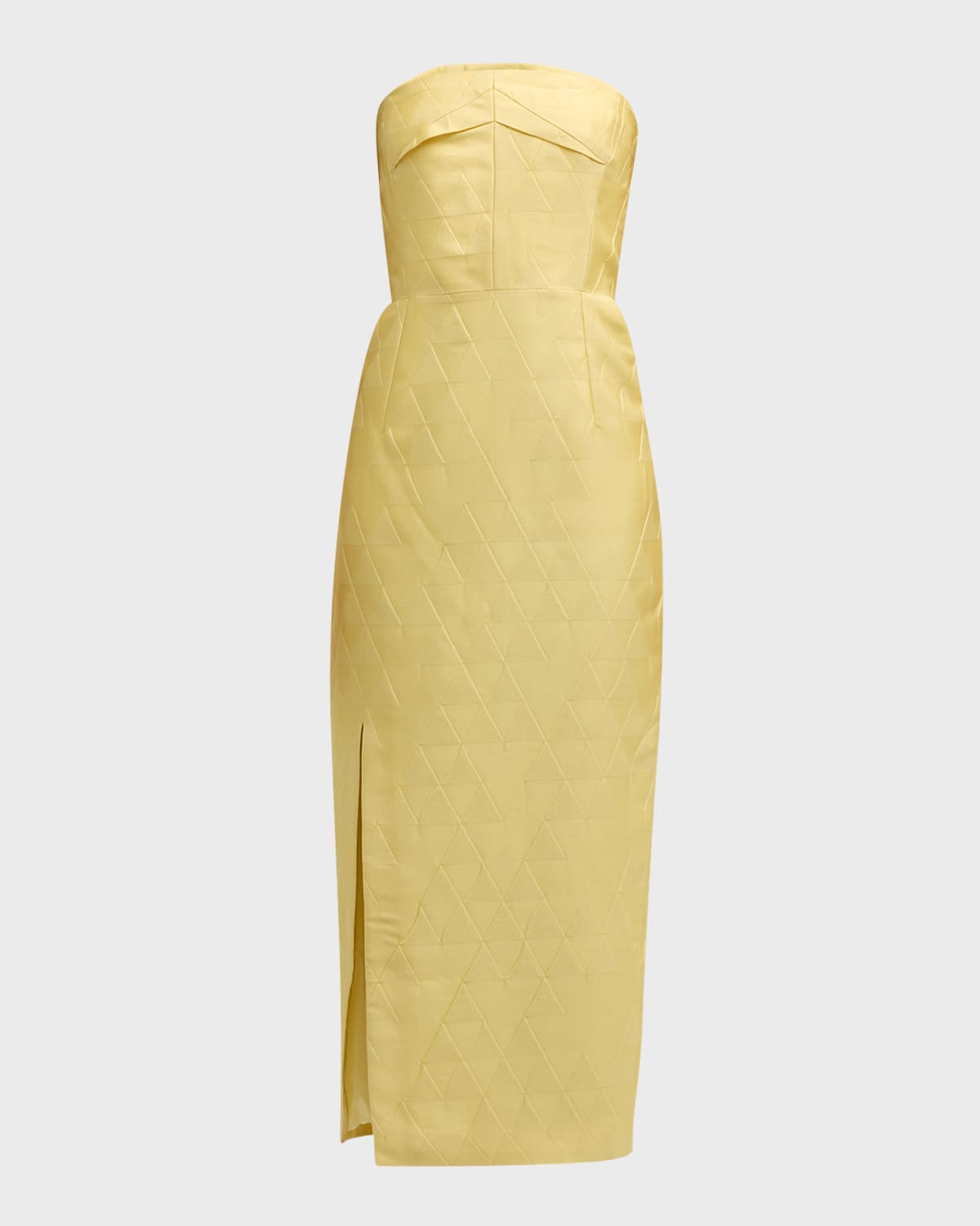 Emilia Wickstead Pola Strapless Triangle Jacquard Slit Midi Dress