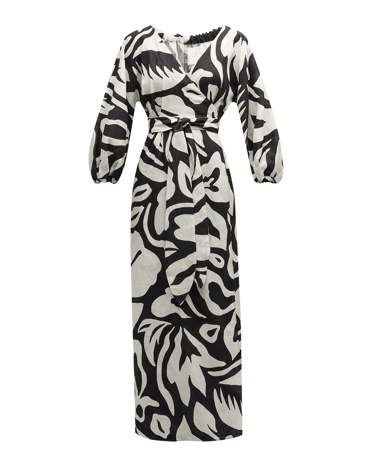 Cala de la Cruz Baudo Belted Linen Maxi Wrap Dress