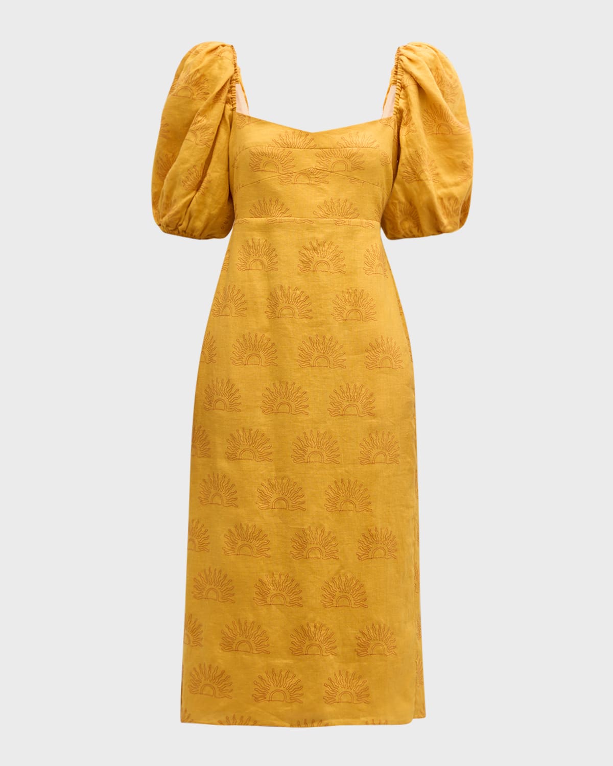 Cala de la Cruz Uti Puff-Sleeve Linen Midi Dress