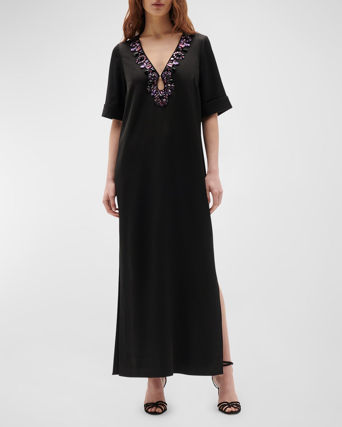 Figue Amaranta Crystal Short-Sleeve Maxi Dress