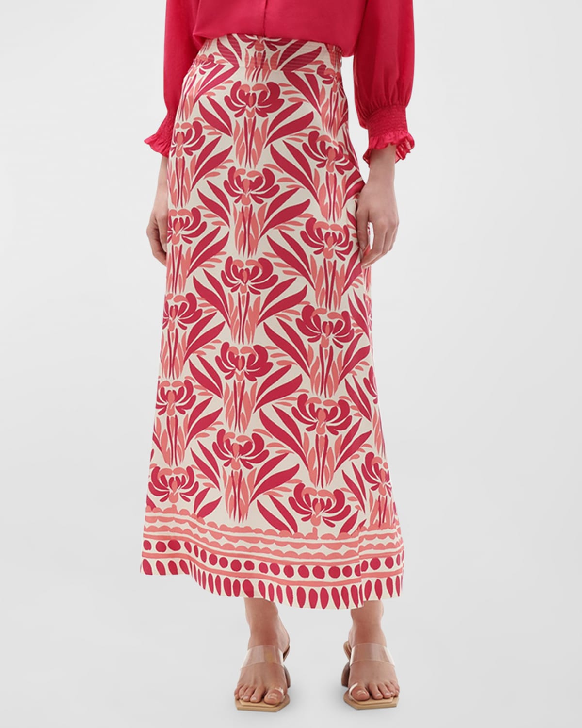 Figue Isla Printed Silk A-Line Midi Skirt