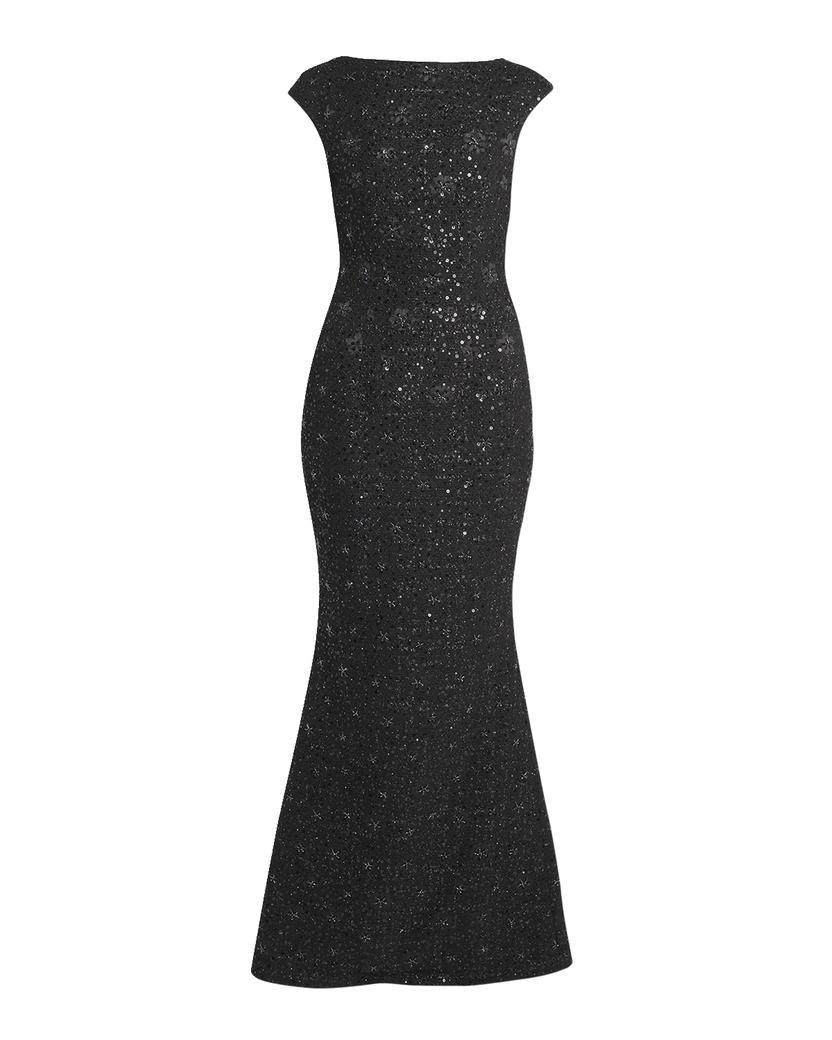 Talbot Runhof Black Iris Paillette Tweed Trumpet Gown