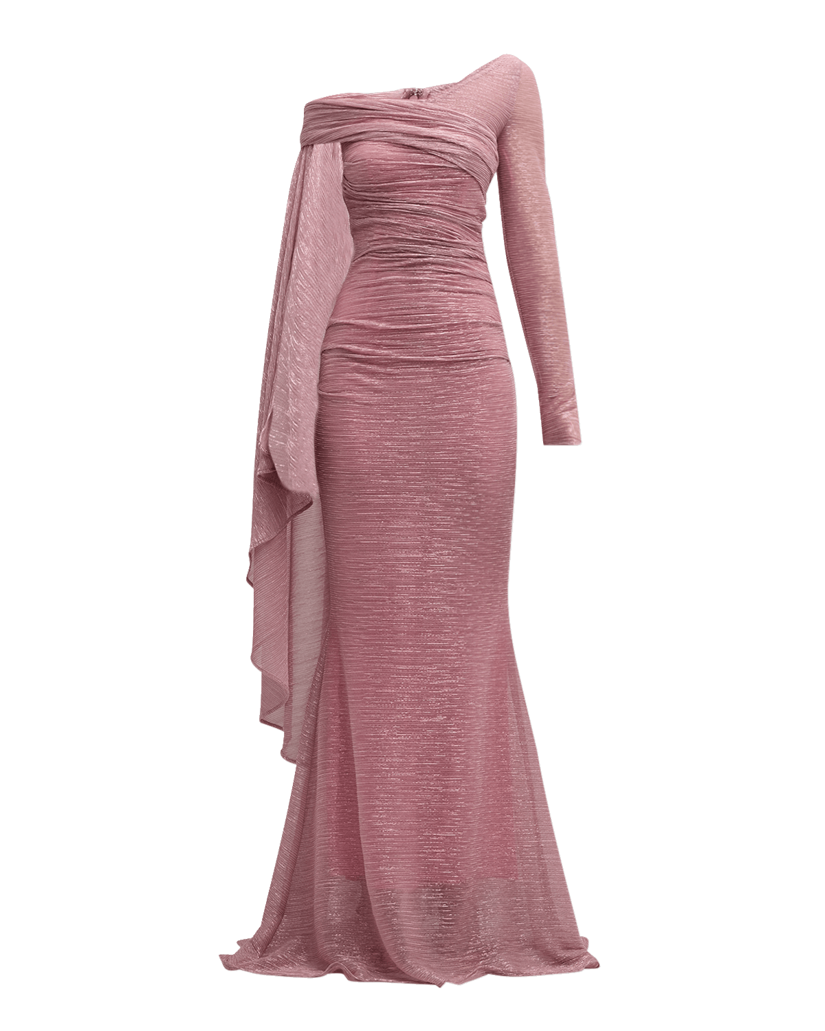 Talbot Runhof Metallic Voile Off-The-Shoulder Cape Gown