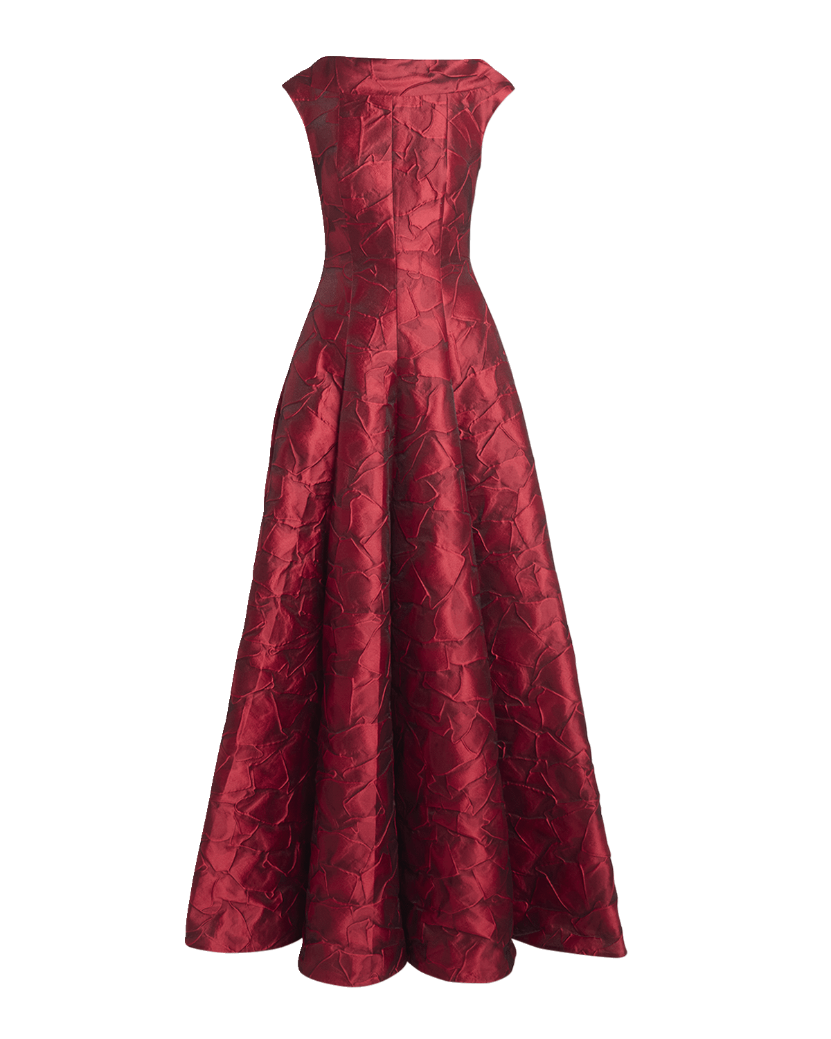 Talbot Runhof Ruffles Jacquard Cap-Sleeve Gown