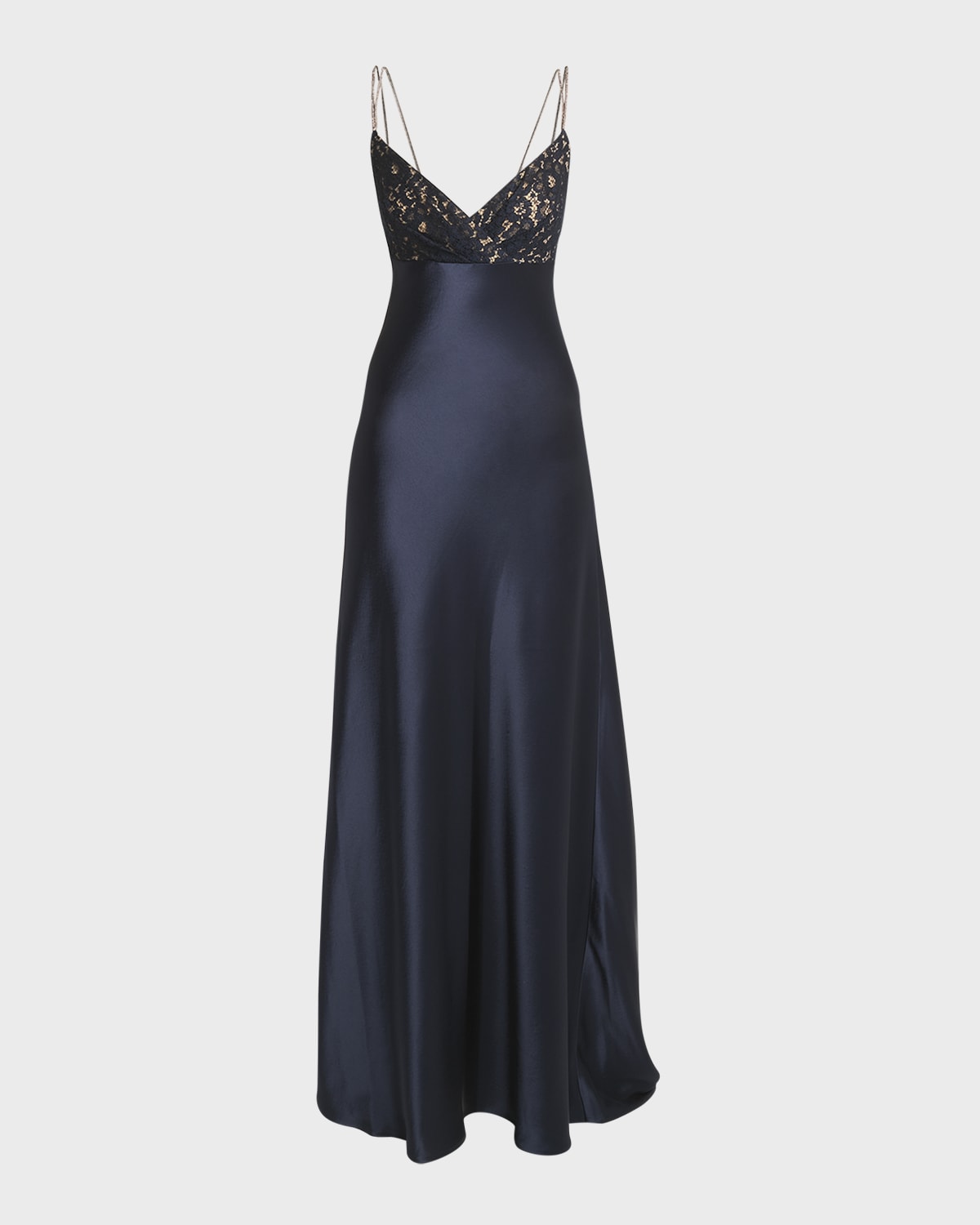 Talbot Runhof Lace Empire-Waist Satin Gown