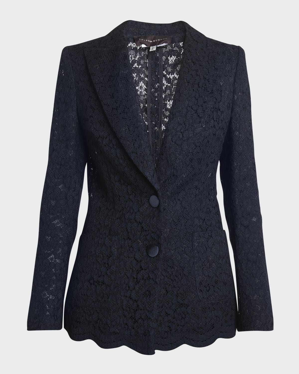 Talbot Runhof Floral Lace Two-Button Scallop Jacket