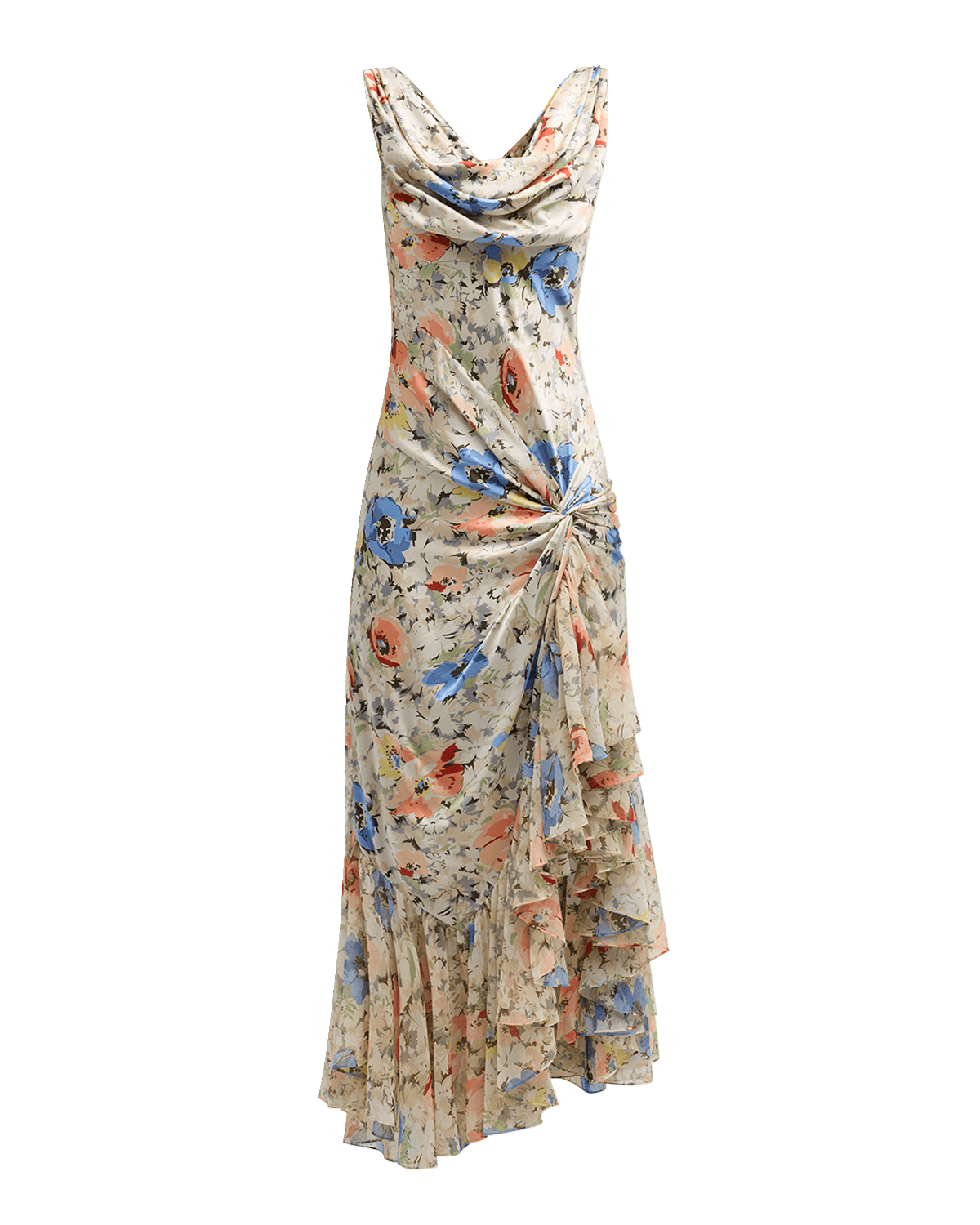 Cinq a Sept Ciara Floral Silk Sleeveless Ruffled Flounce Midi Dress