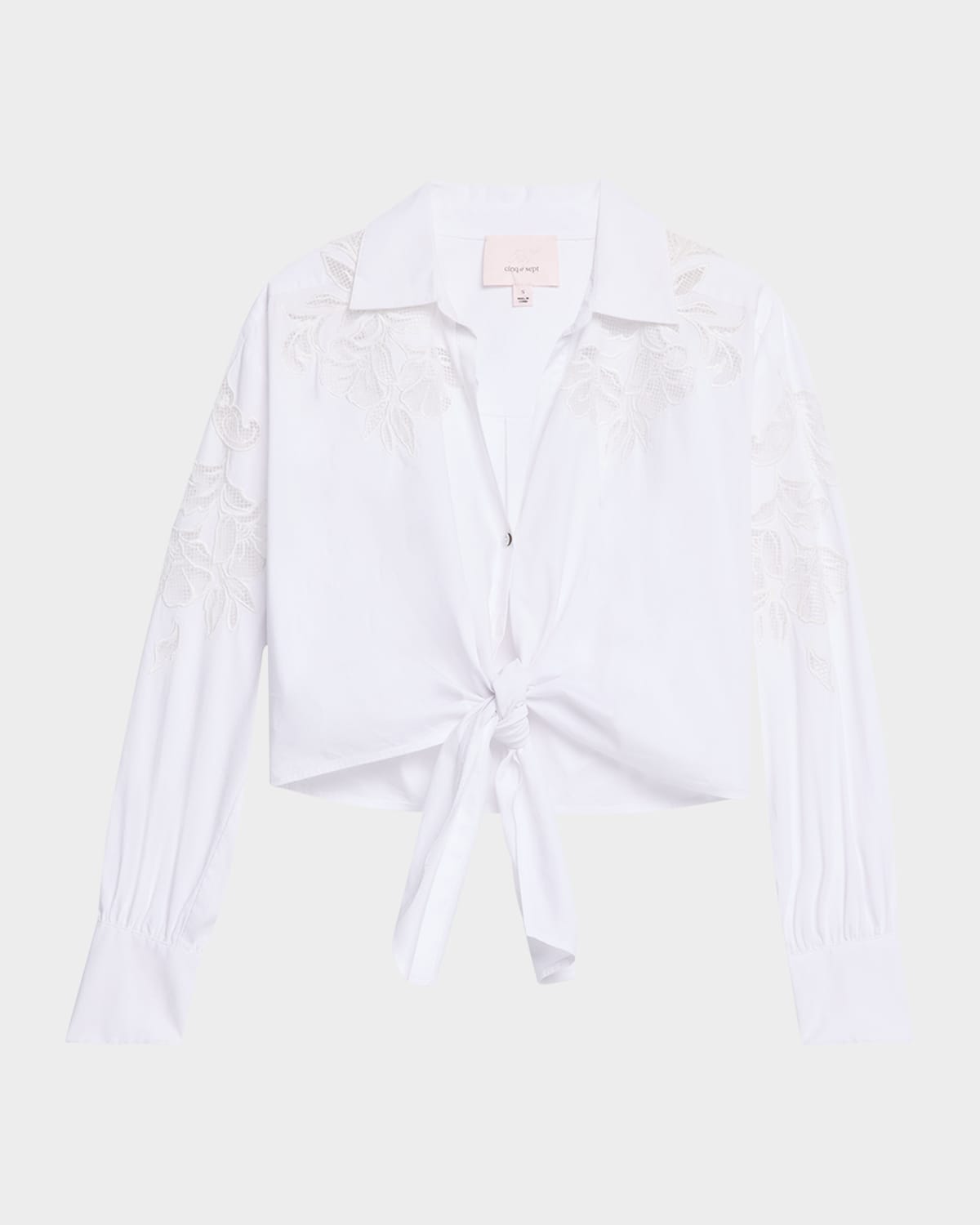 Cinq a Sept Marianna Cutout Embroidery Collared Tie-Front Top