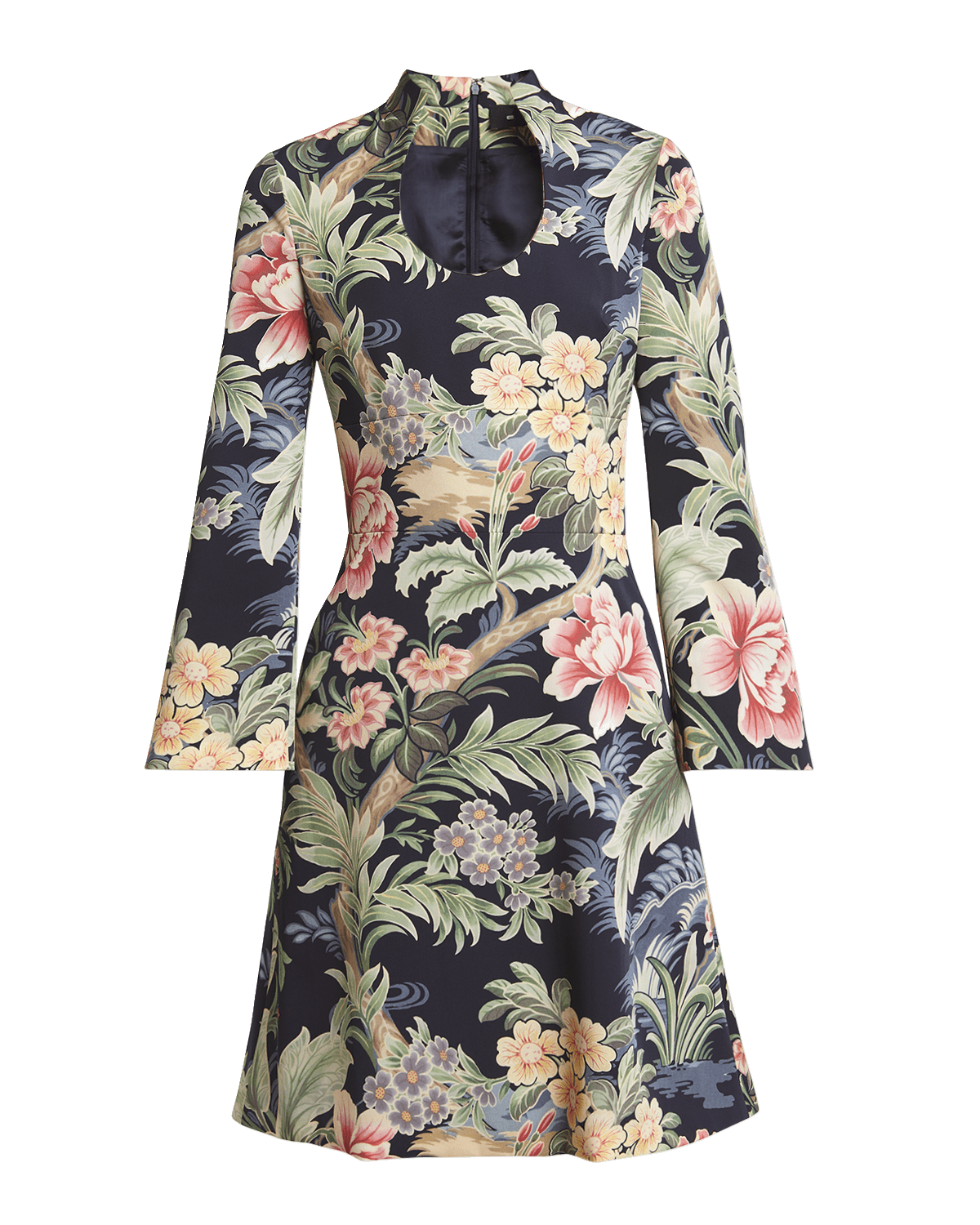 Etro Idillium Paisley U-Neck Long-Sleeve Dress