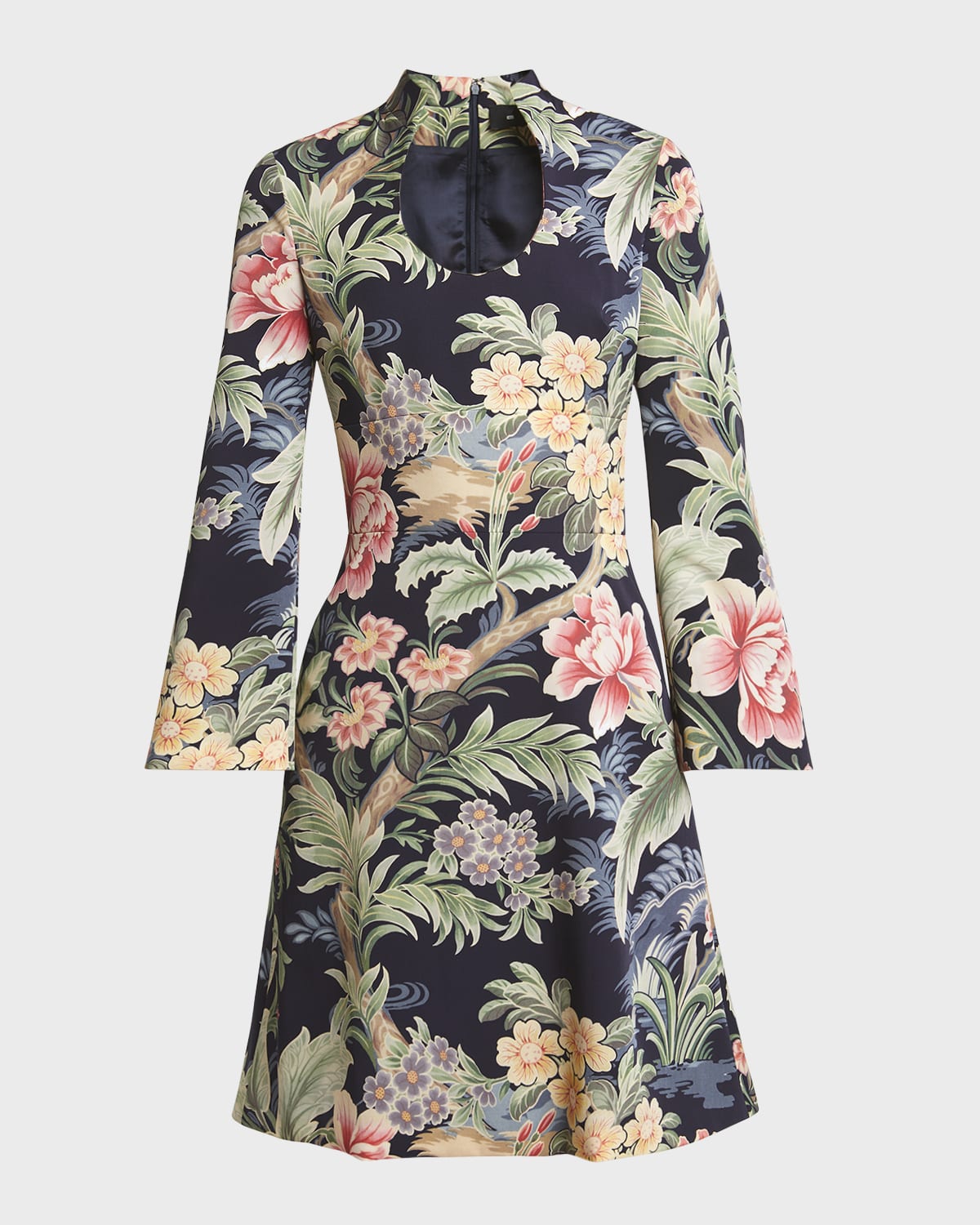 Etro Idillium Paisley U-Neck Long-Sleeve Dress