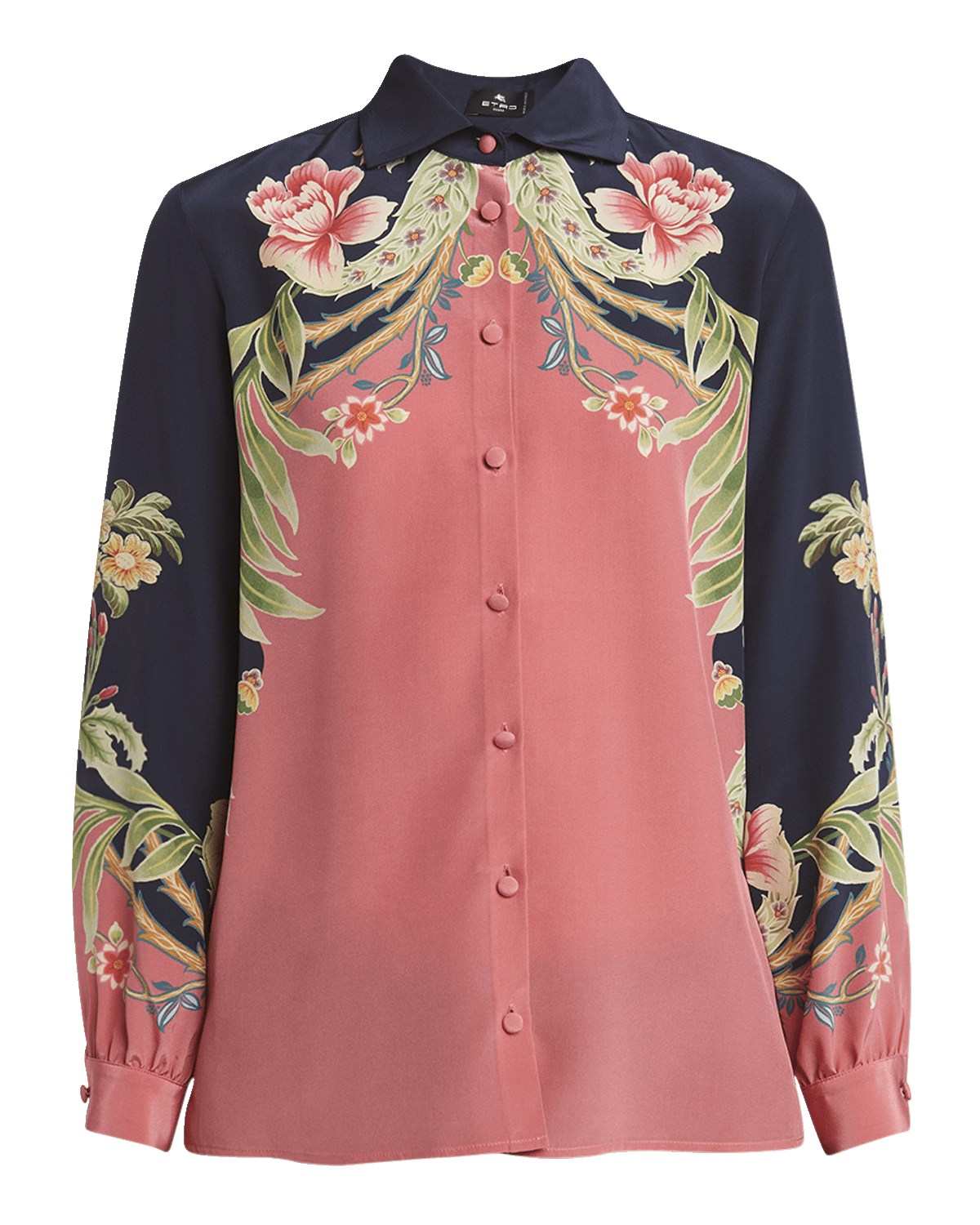 Etro Enchanted Floral Long-Sleeve Silk Engineered Shirt