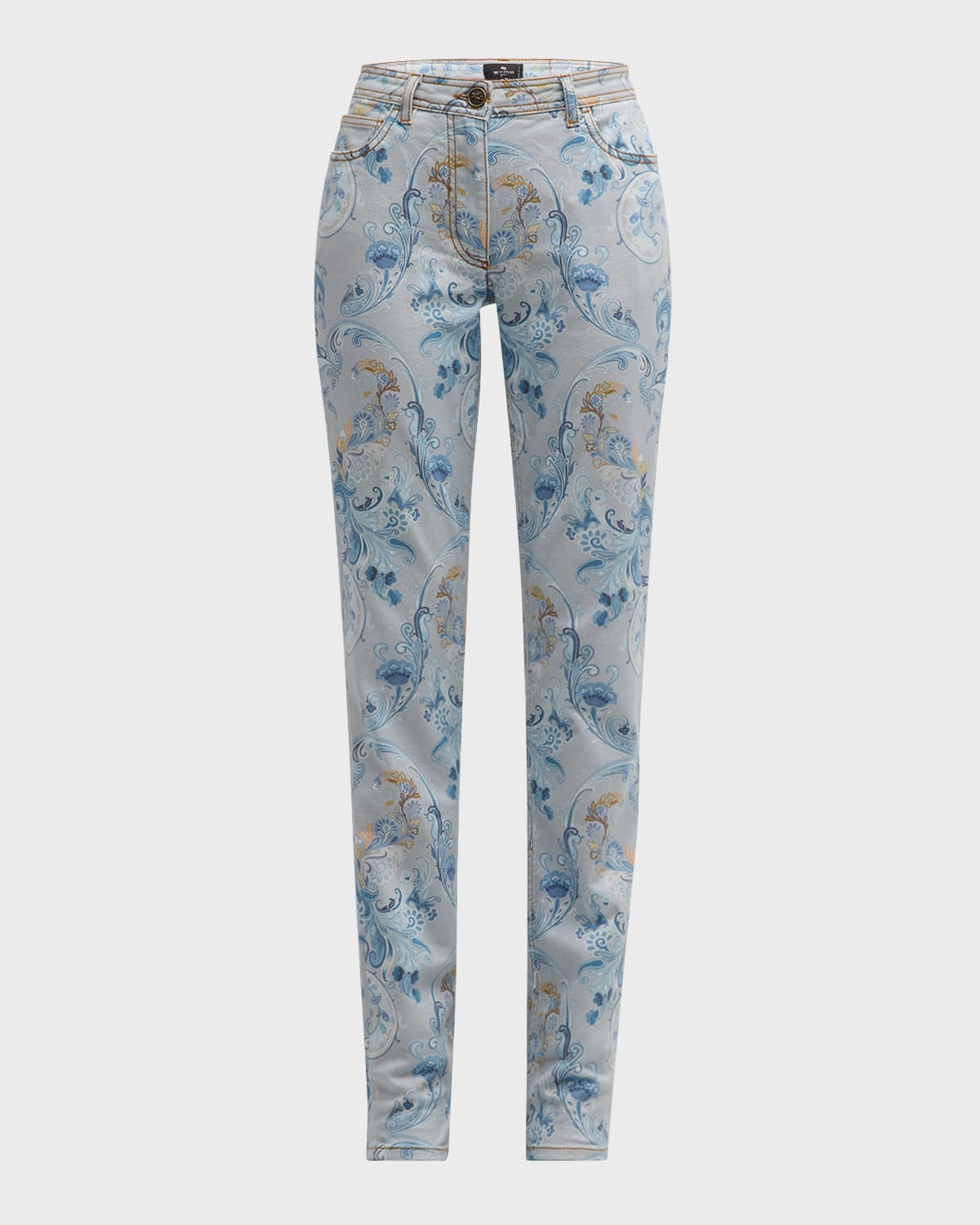 Etro Mid-Rise Etch Paisley Skinny Jeans