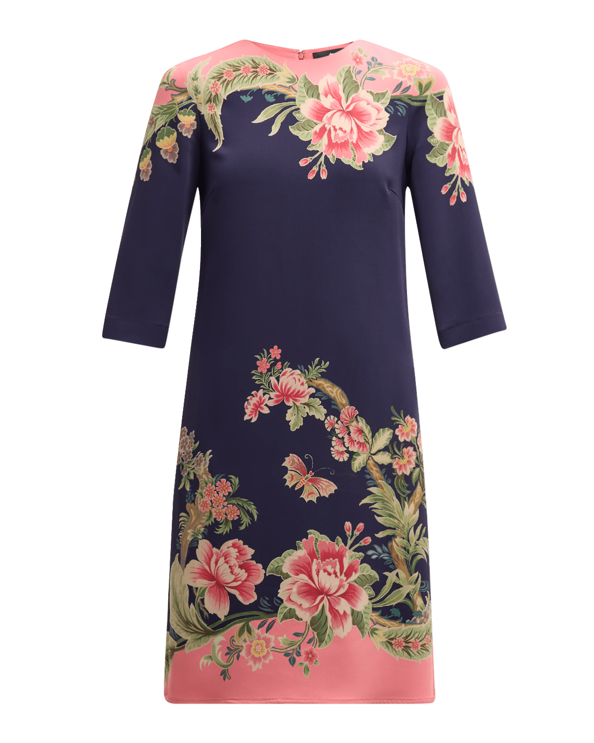 Etro Enchanted Garden Engineered Silk 3/4-Sleeve Sheath Dress