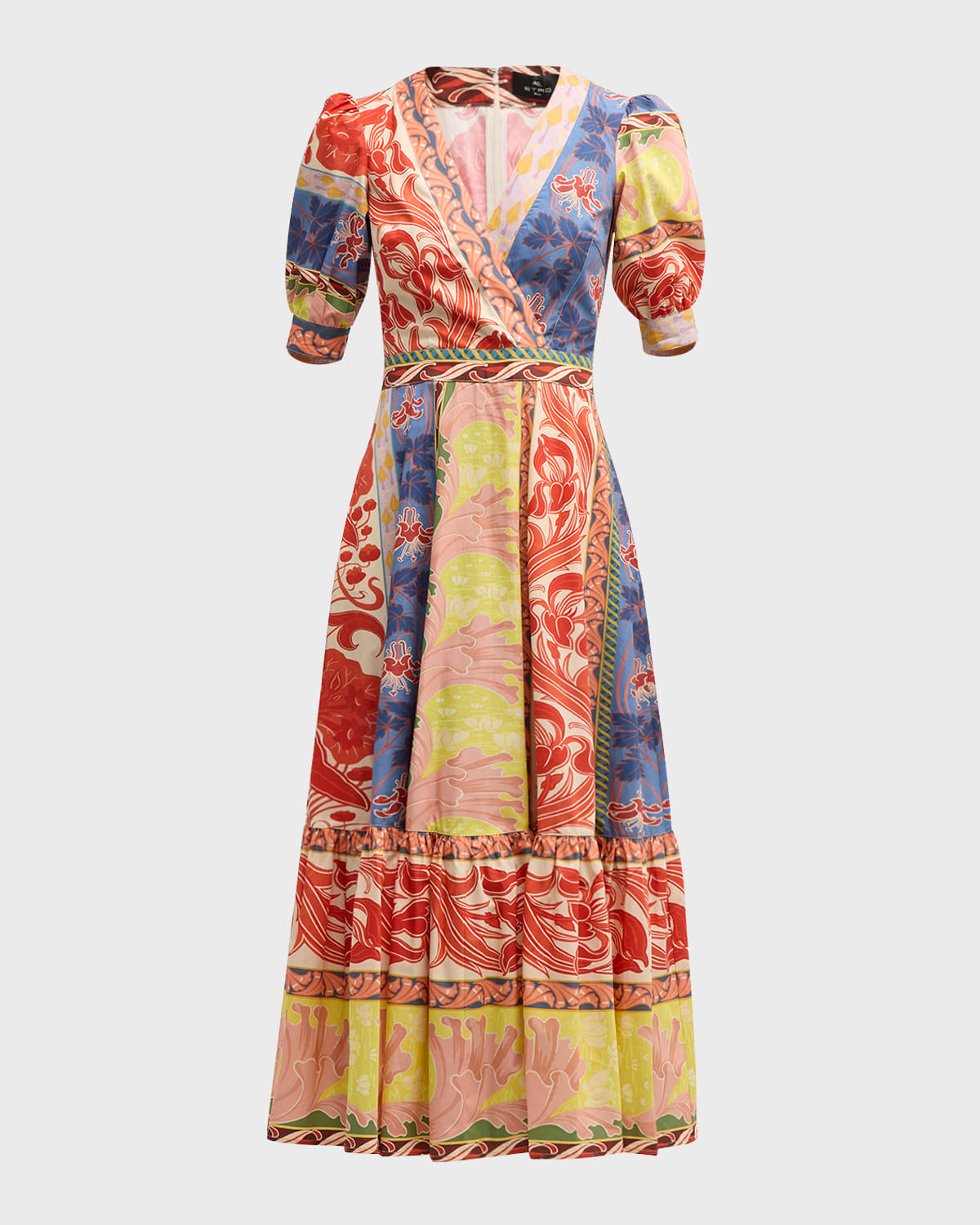 Etro Wallpaper Puff-Sleeve Flounce-Hem Midi Dress