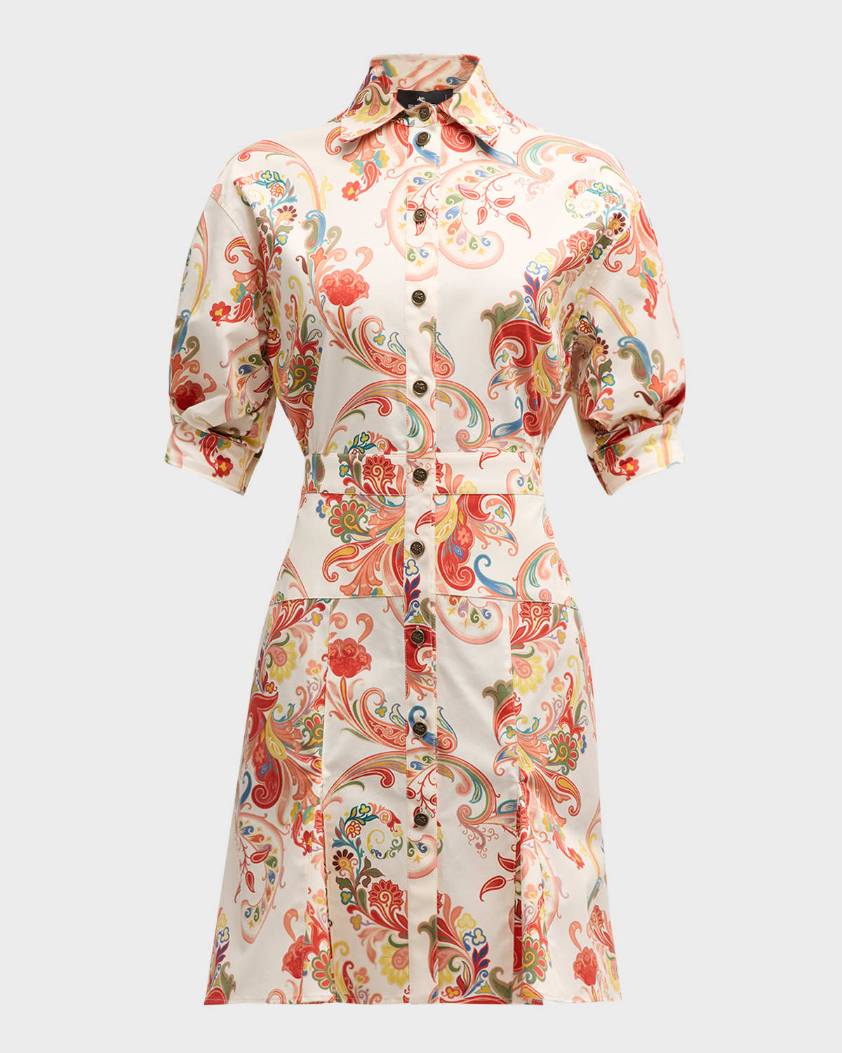 Etro Paisley Deco Puff-Sleeve Cotton Shirtdress