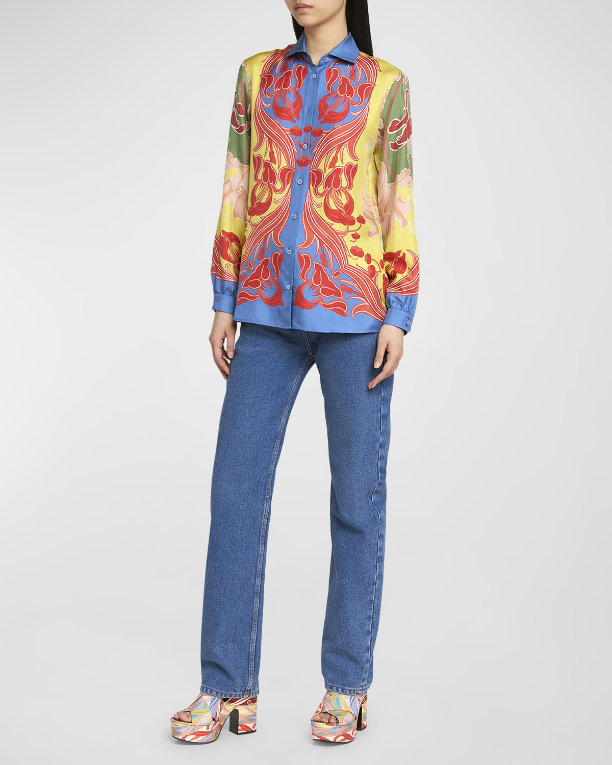 Etro Printed Silk Long-Sleeve Button-Down Shirt