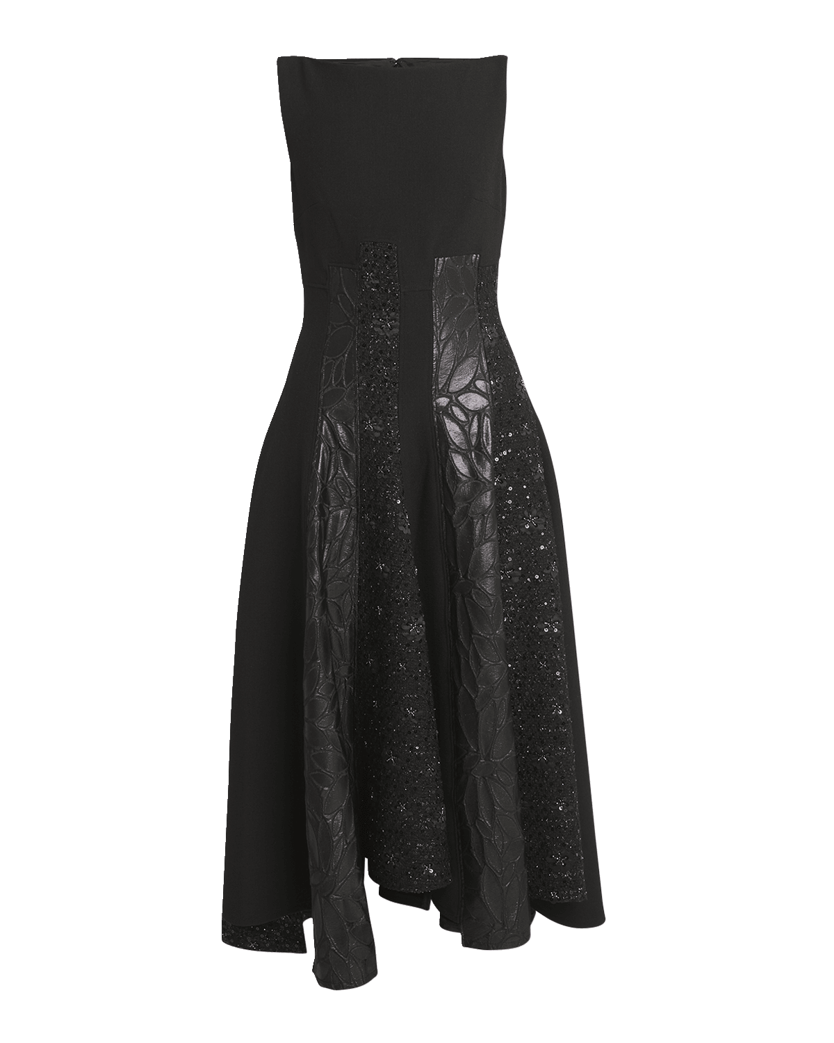 Talbot Runhof Mixed-Media Black Iris Tweed Paneled Midi Dress
