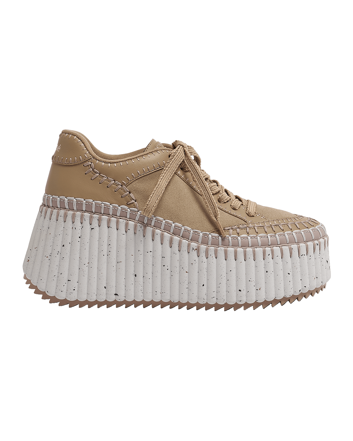 Chloe Nama Mixed Leather Stitch Platform Sneakers