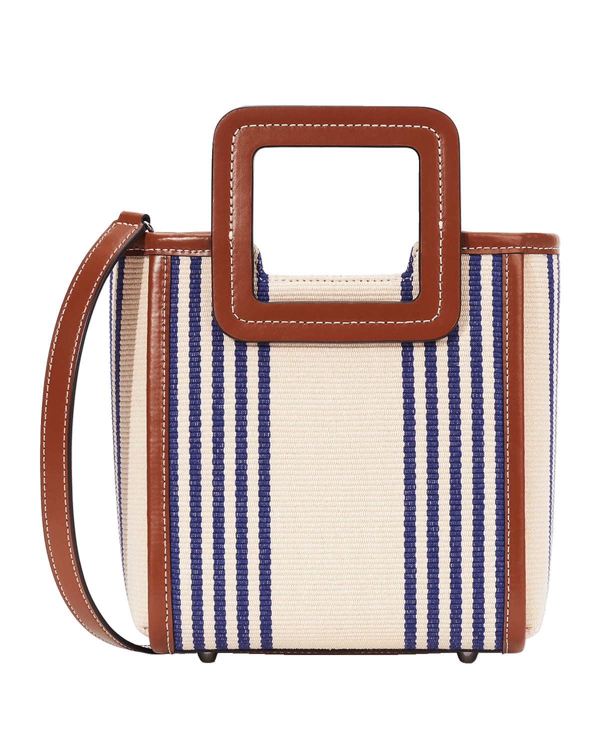 STAUD Shirley Mini Striped Canvas Top-Handle Bag
