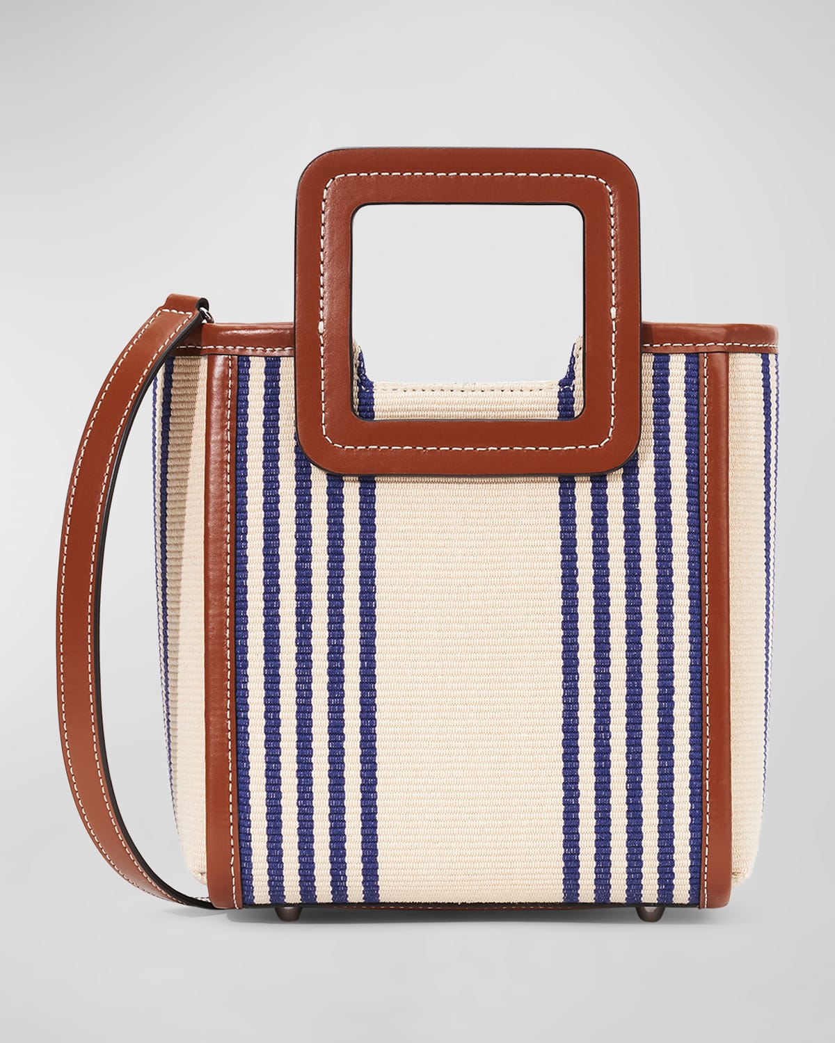 STAUD Shirley Mini Striped Canvas Top-Handle Bag