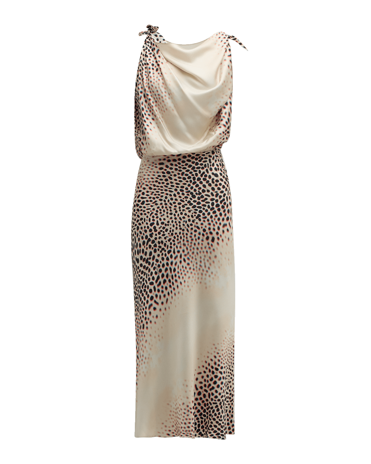 Roberto Cavalli Print Cowl-Neck Tie Shoulder Silk Gown