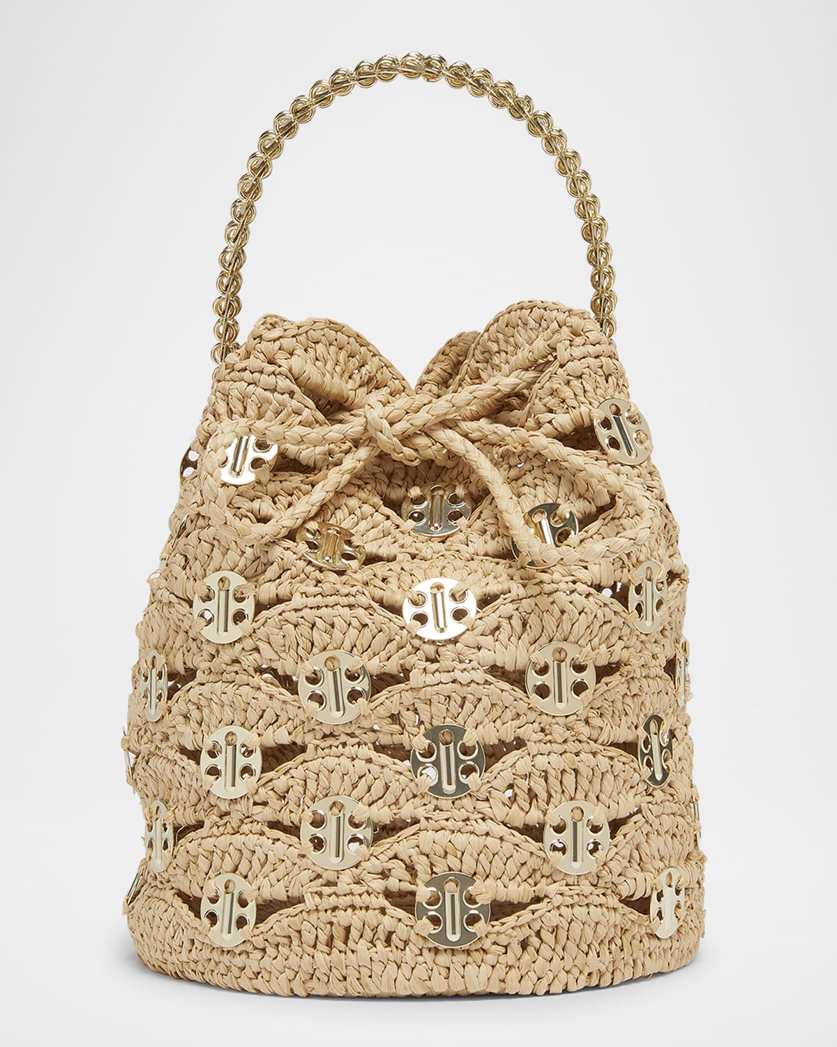 Rabanne Sac a Main Disc-Link Raffia Bucket Bag