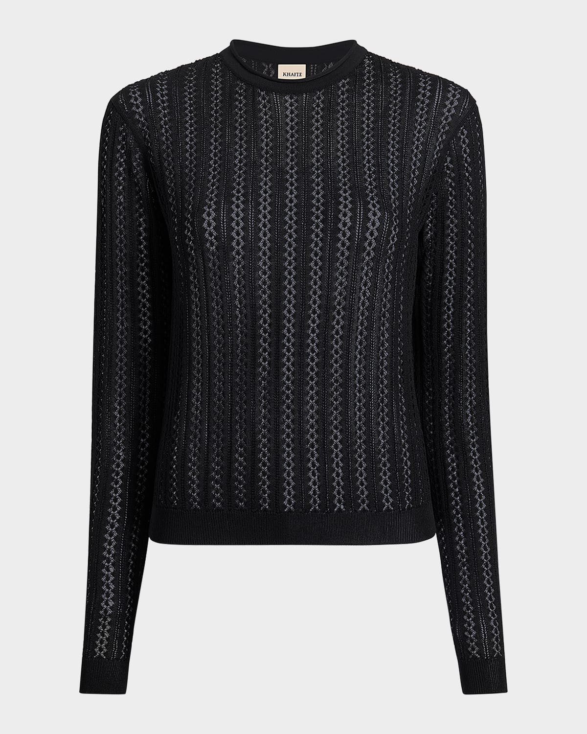 Khaite Colleen Crewneck Long-Sleeve Pointelle Knit Top