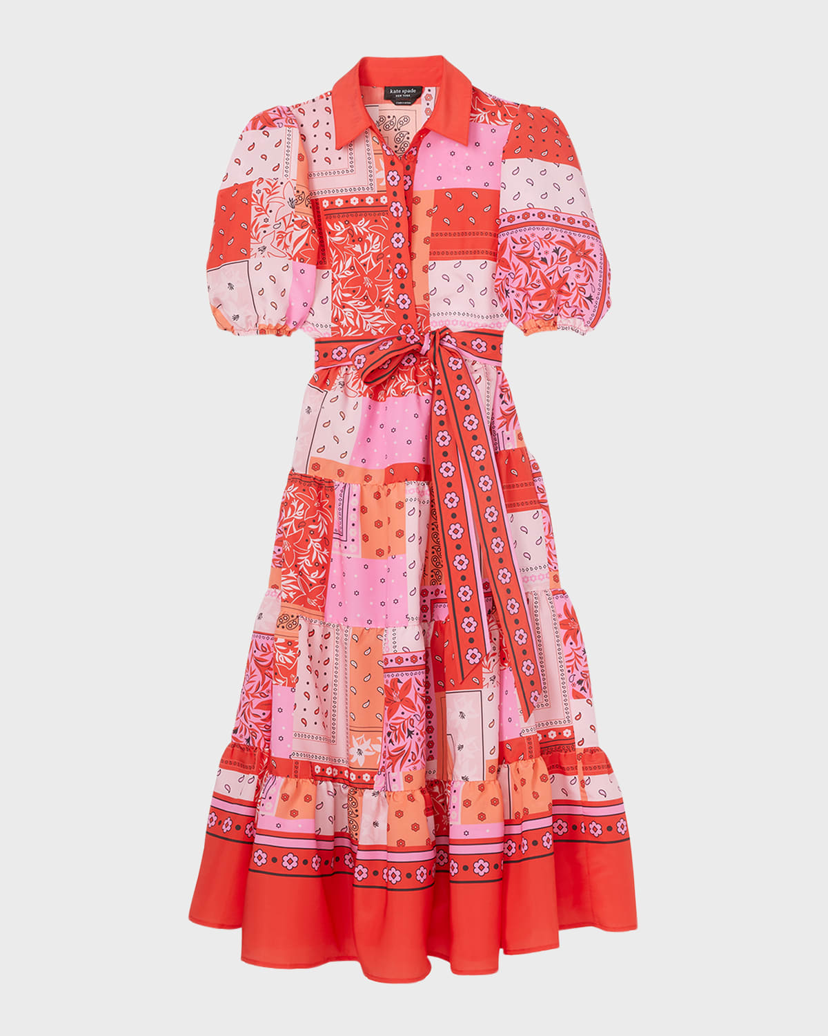 kate spade new york tiered patchwork-print midi shirtdress