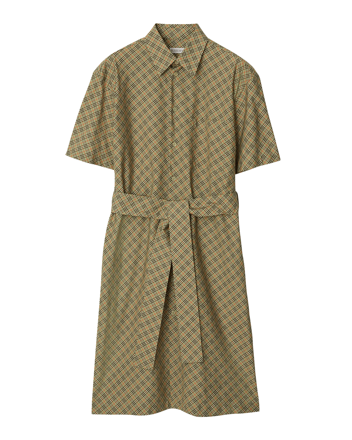 Burberry Check Short-Sleeve Belted Midi Shirtdress