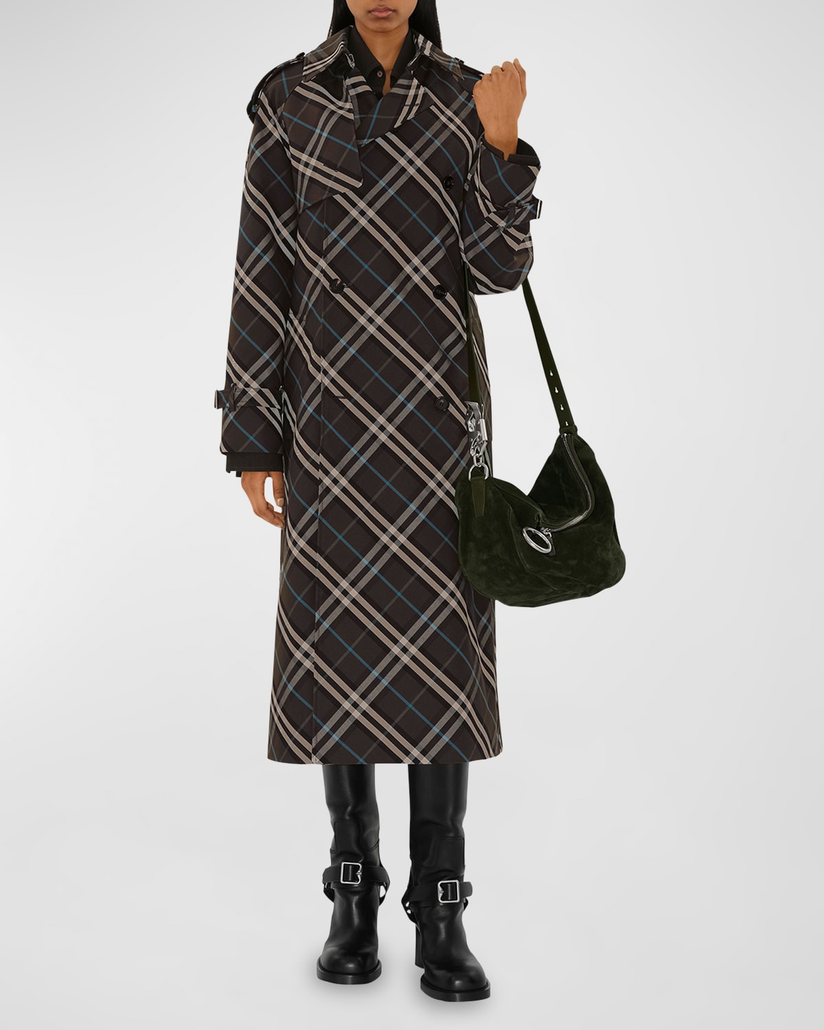 Burberry Snug Check-Print Long Trench Coat