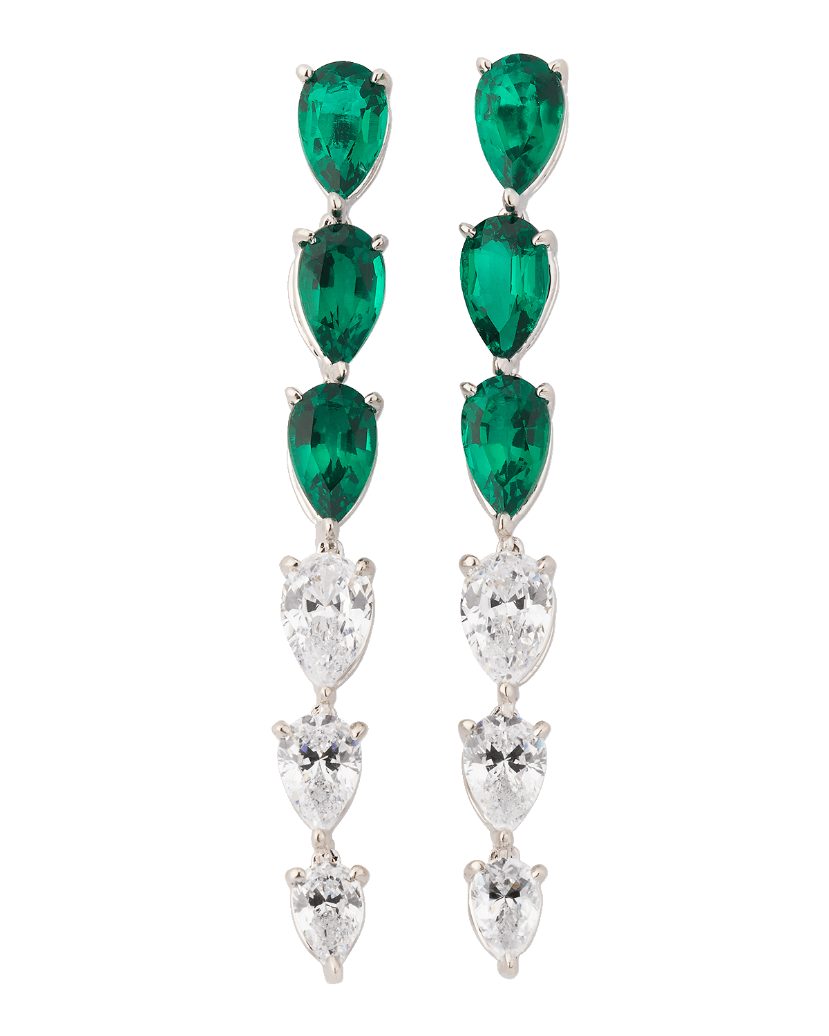 Fantasia by DeSerio Emerald and Cubic Zirconia Linear Earrings