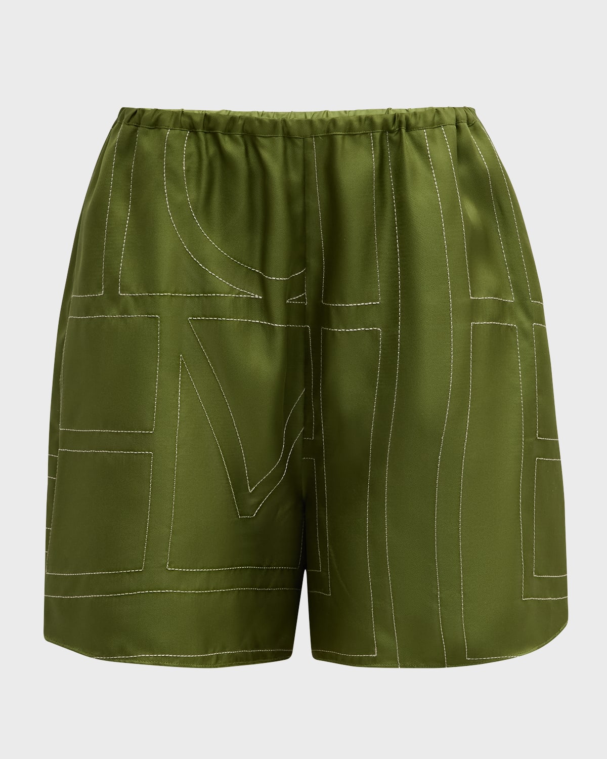 Toteme Monogram Embroidered Silk Pajama Shorts