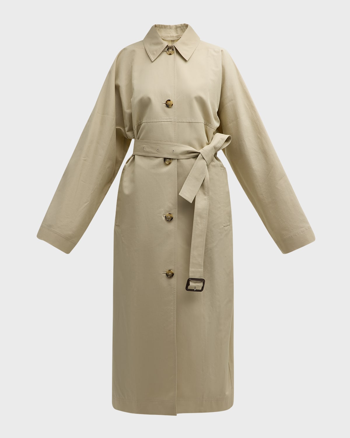 Toteme Tumbled Cotton-Silk Belted Long Trench Coat