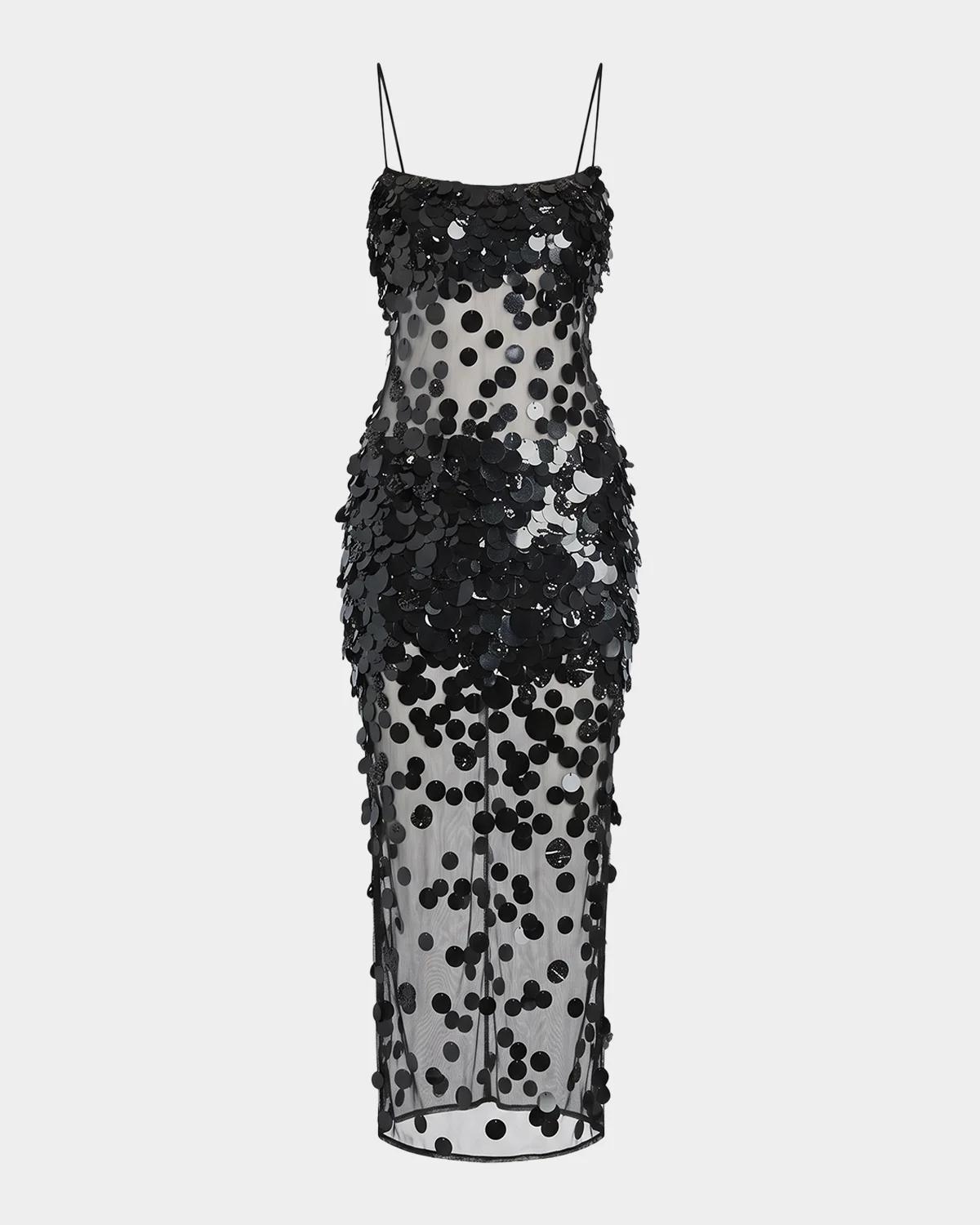 Retroféte Mischa Sequin-embellished Sleeveless Midi Dress In Black