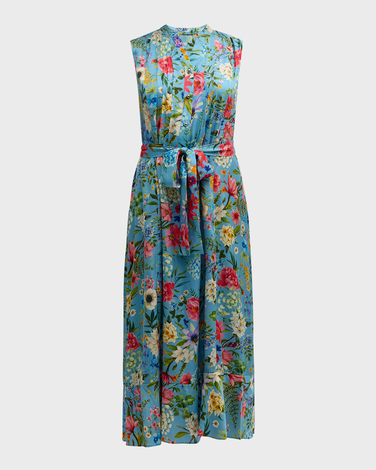 Elie Tahari The Phoebe Pintuck Floral-Print Midi Dress