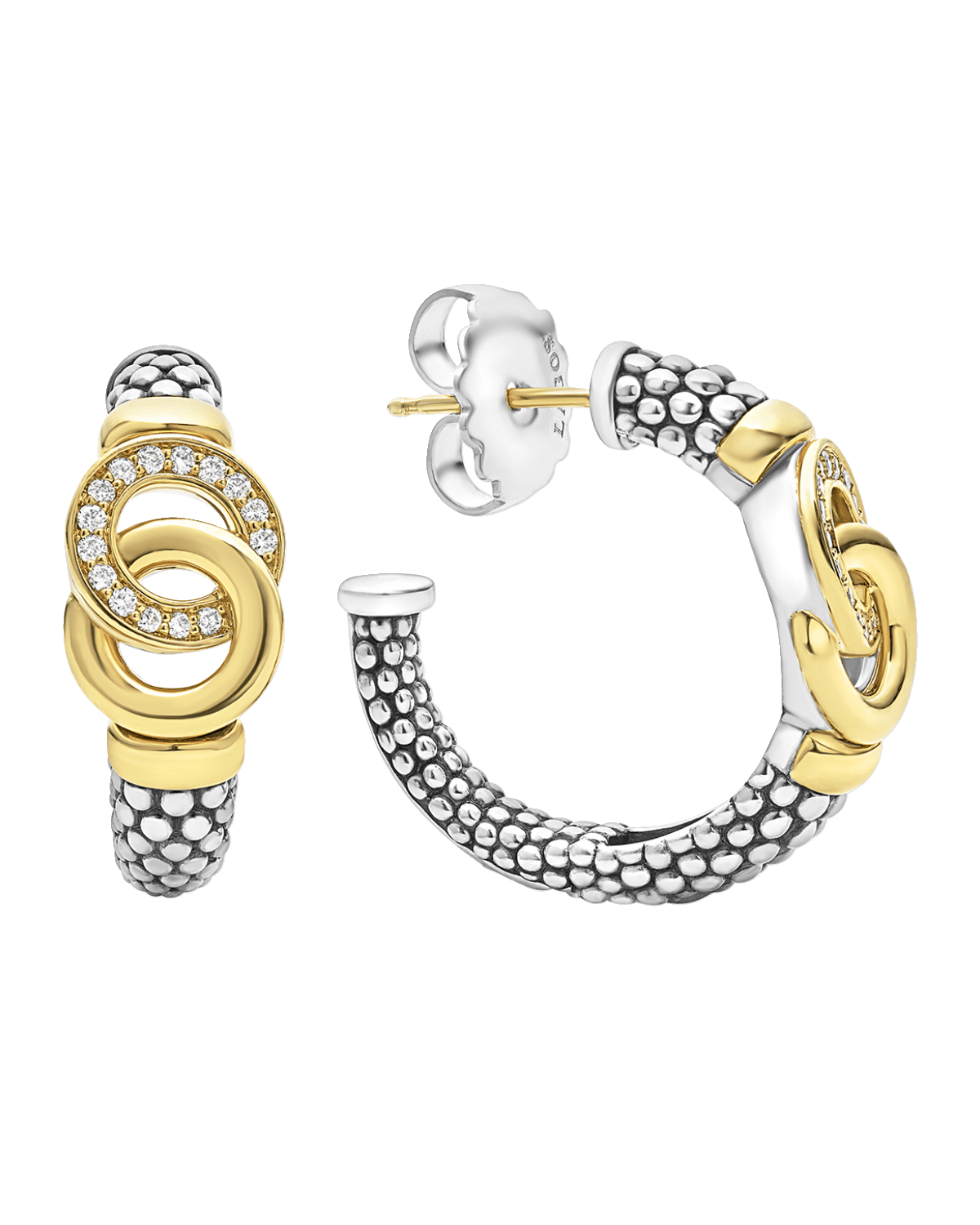 LAGOS Signature Caviar Two-Tone Interlocking Diamond Hoop Earrings