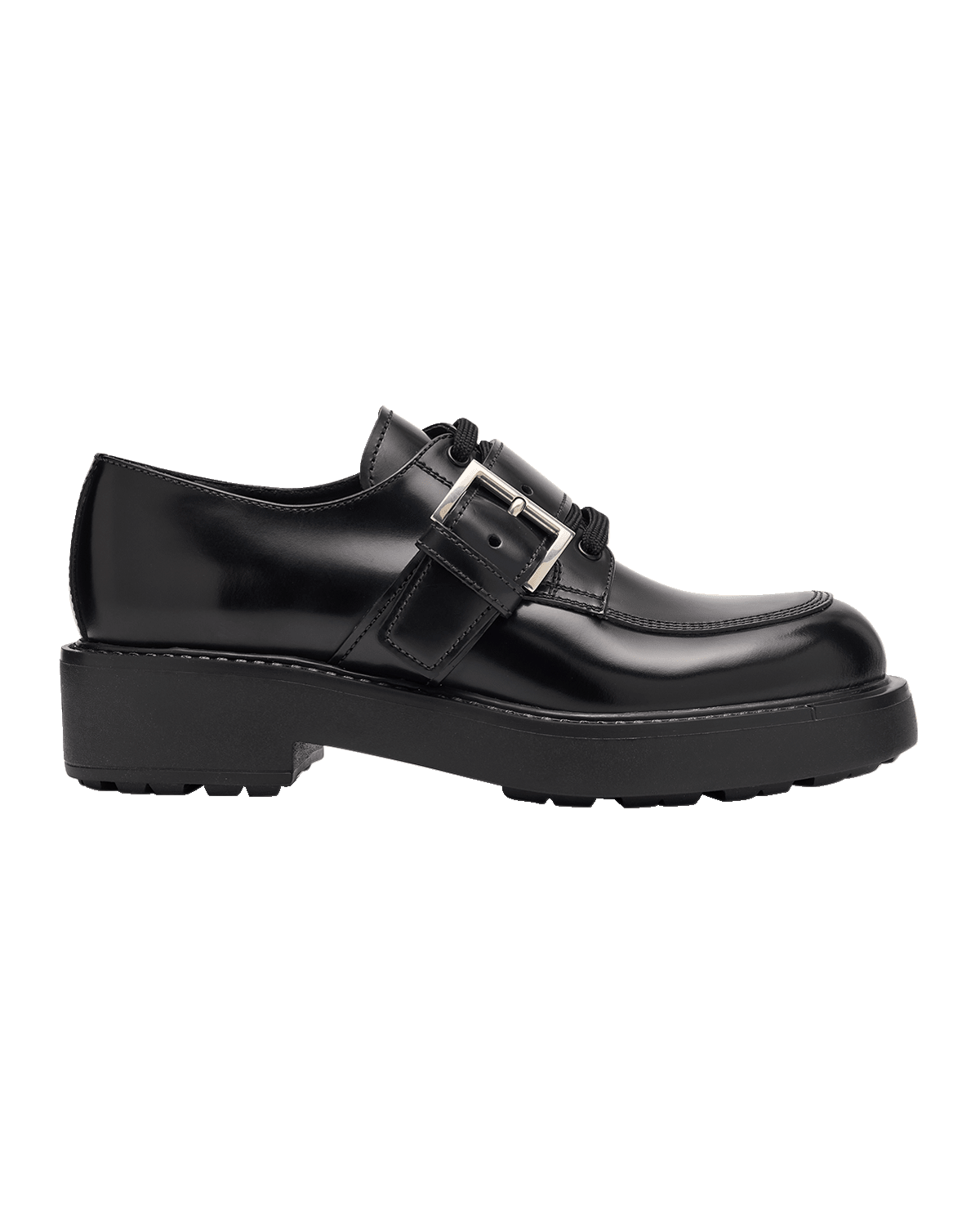 Prada Leather Belted Lace-Up Loafers