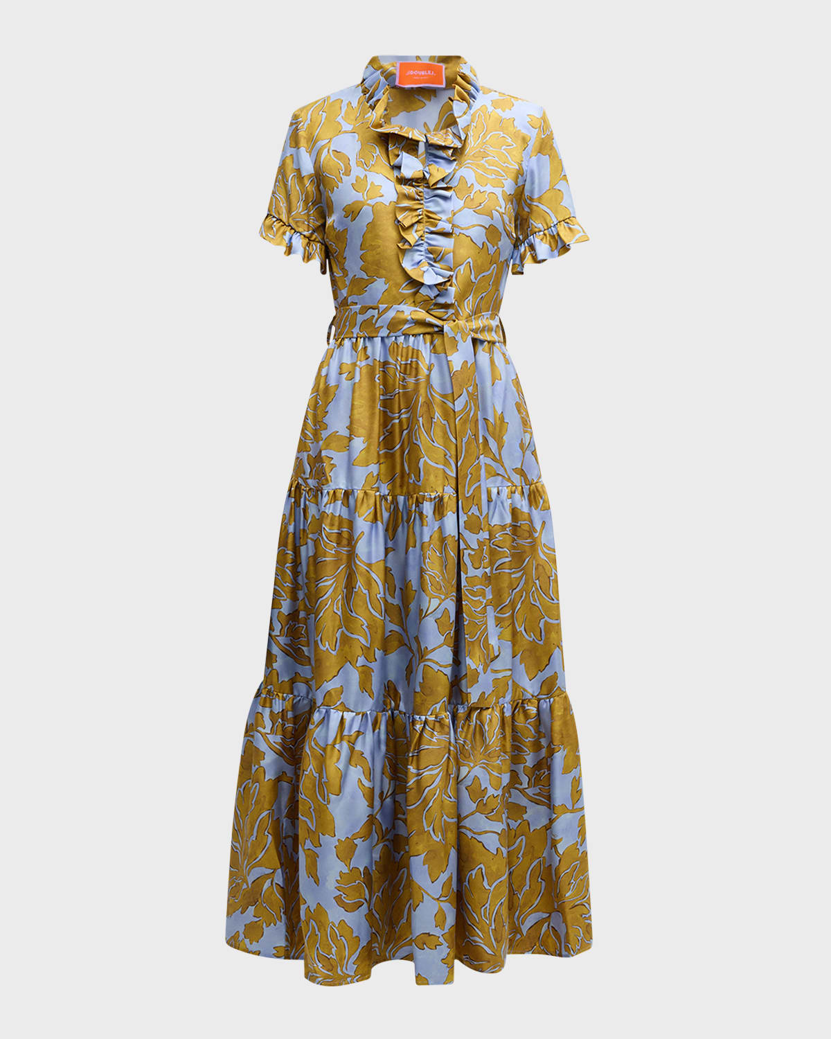 La DoubleJ Floral-Print Short-Sleeve Belted Tiered Maxi Dress