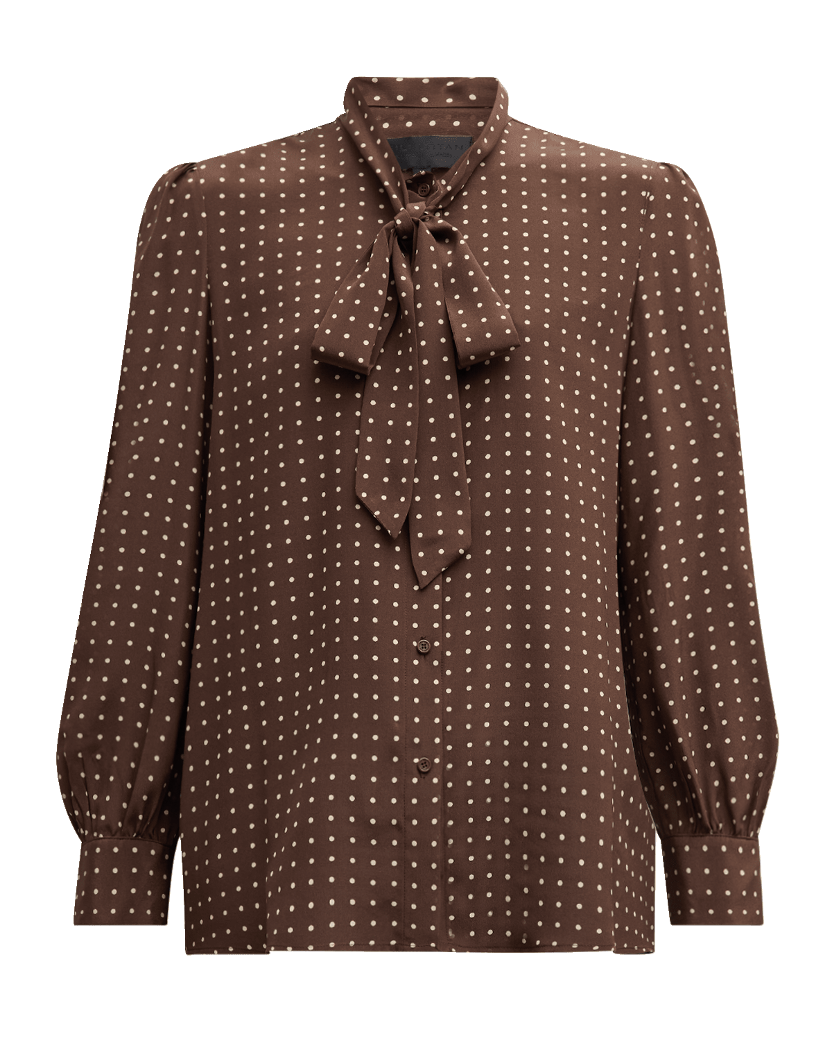 Nili Lotan Carina Polka-Dot Silk Top with Tie Neck