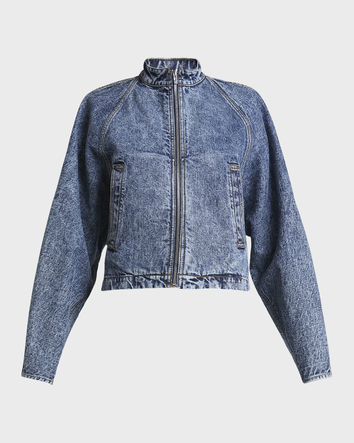 ALAIA Denim Zip-Up Jacket with Rounded Sleeves
