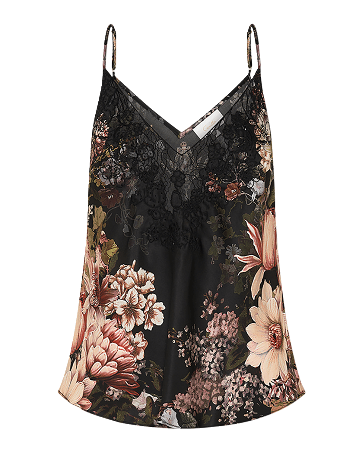Camilla Embroidered Silk and Lace V-Neck Bias Cami
