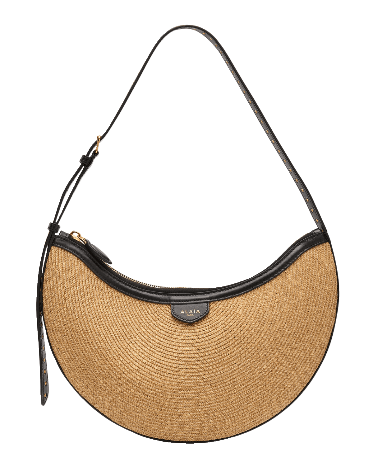 ALAIA One Piece Demi Shoulder Bag in Paper Straw and Leather